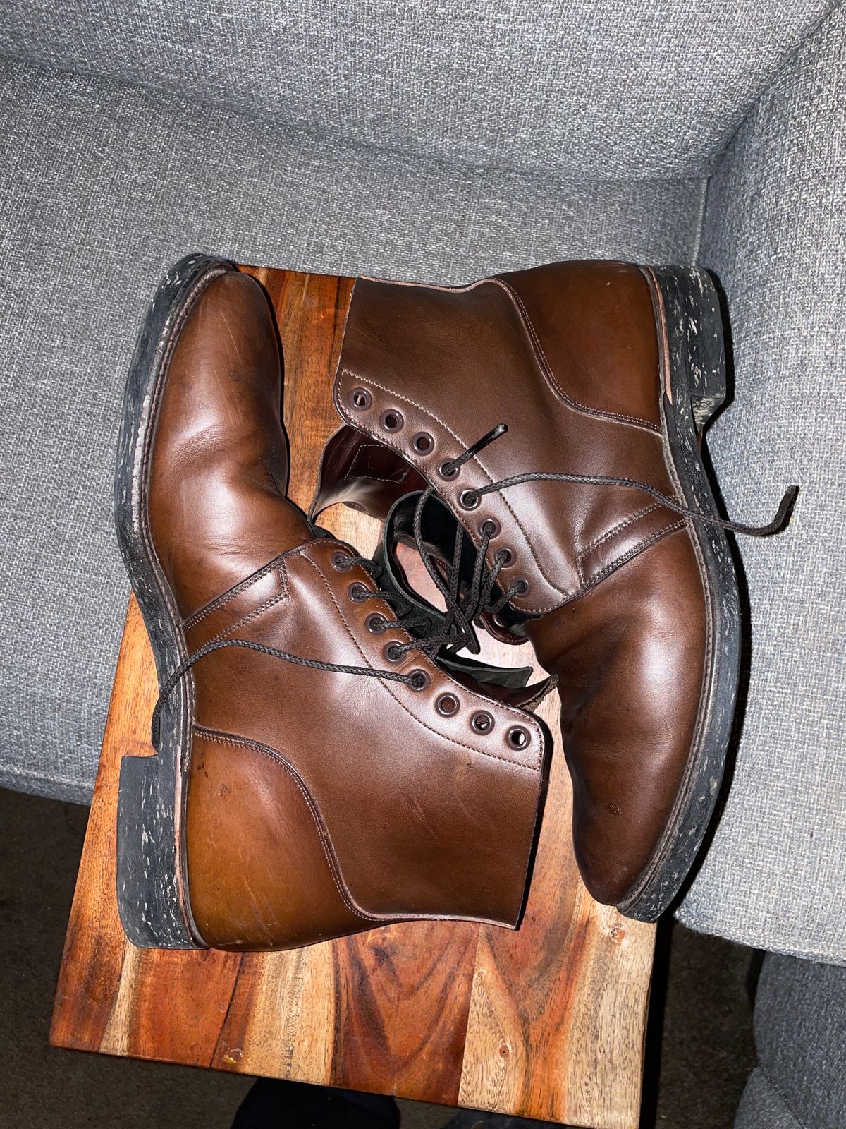 Photo by Daniel.S.Latham on January 6, 2024 of the Viberg x Himel Ammunition Boot in Comipel Brown Horsebutt.