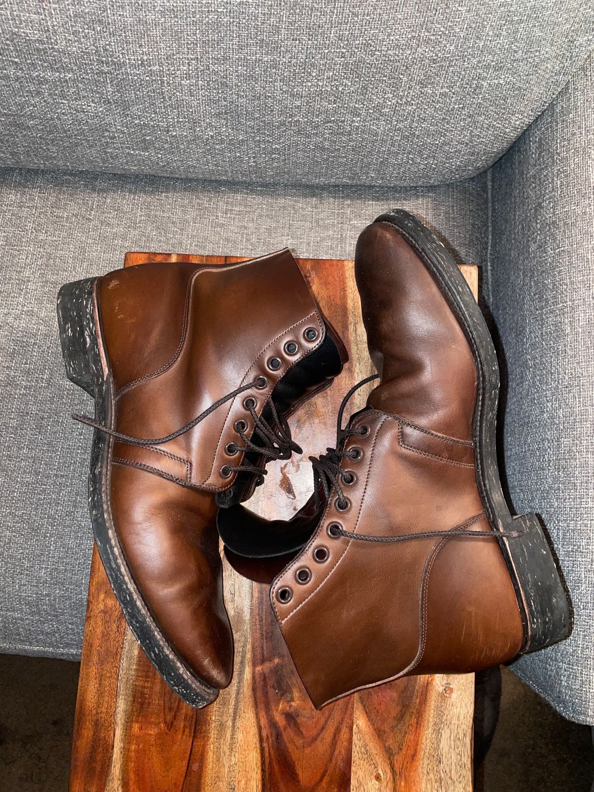 Photo by Daniel.S.Latham on February 6, 2024 of the Viberg x Himel Ammunition Boot in Comipel Brown Horsebutt.
