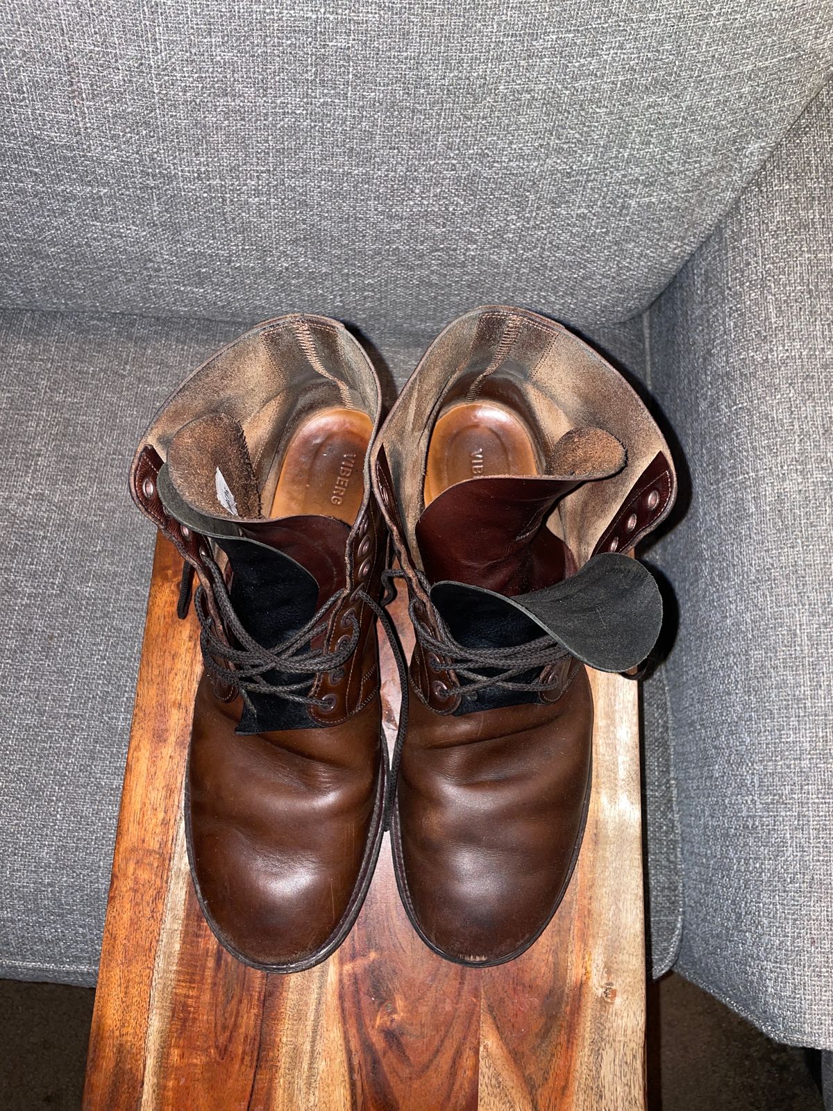 Photo by Daniel.S.Latham on February 6, 2024 of the Viberg x Himel Ammunition Boot in Comipel Brown Horsebutt.