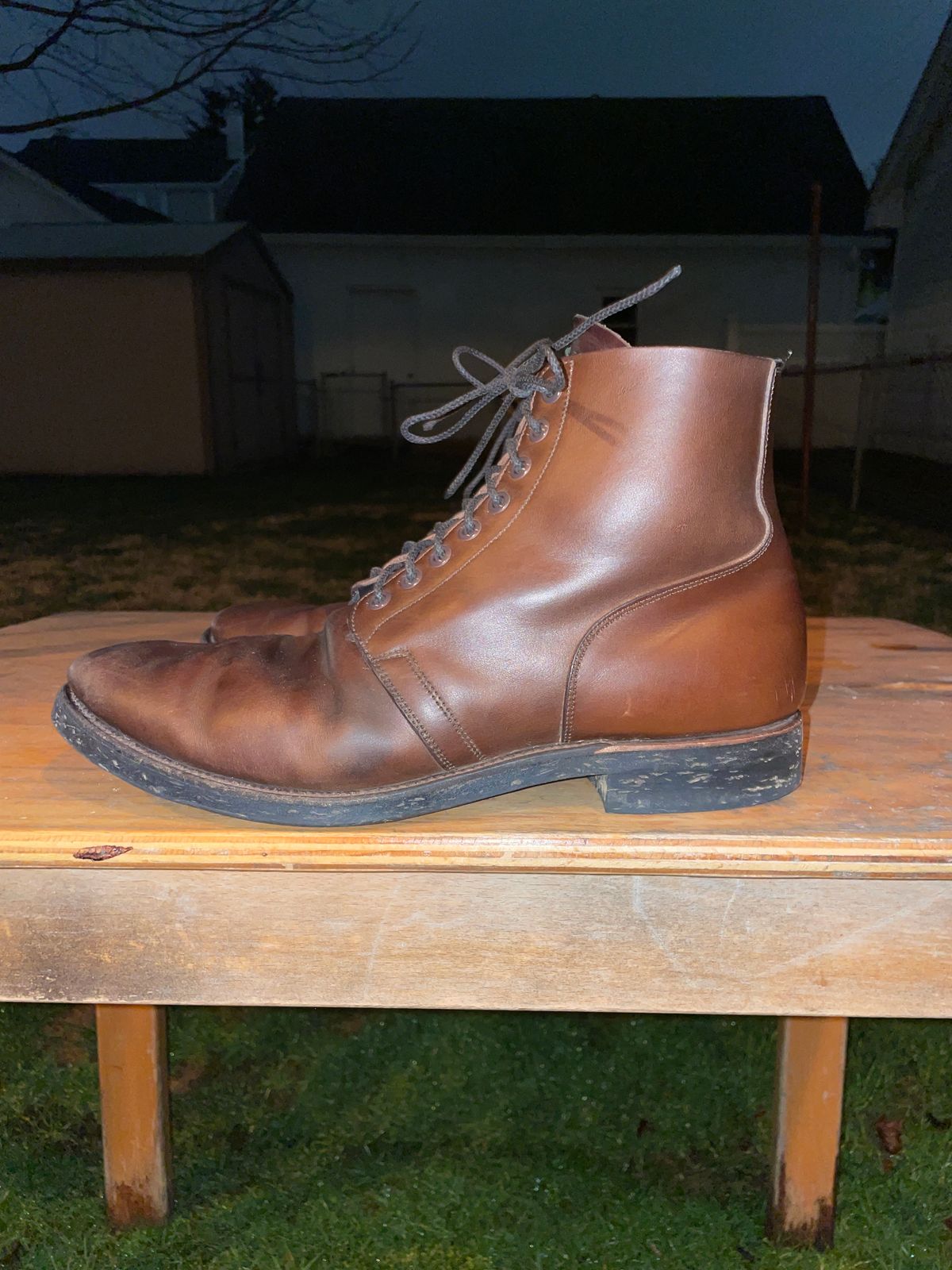 Photo by Daniel.S.Latham on March 6, 2024 of the Viberg x Himel Ammunition Boot in Comipel Brown Horsebutt.