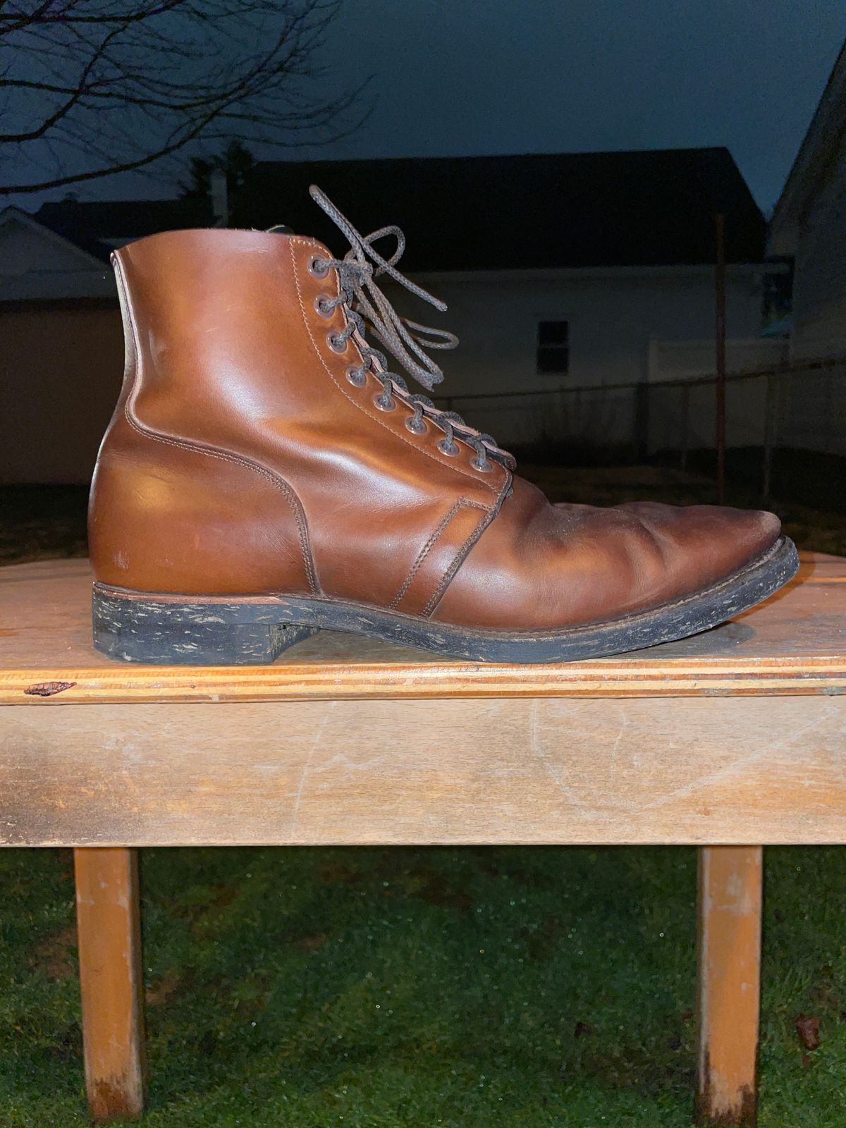 Photo by Daniel.S.Latham on March 6, 2024 of the Viberg x Himel Ammunition Boot in Comipel Brown Horsebutt.