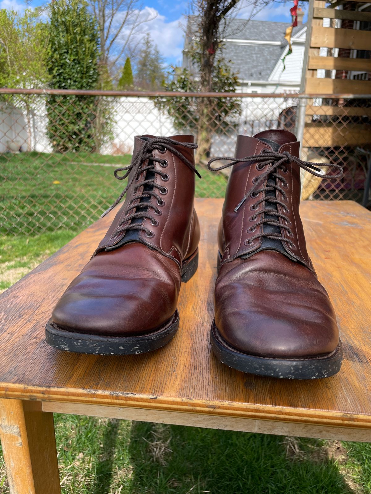 Photo by Daniel.S.Latham on April 5, 2024 of the Viberg x Himel Ammunition Boot in Comipel Brown Horsebutt.