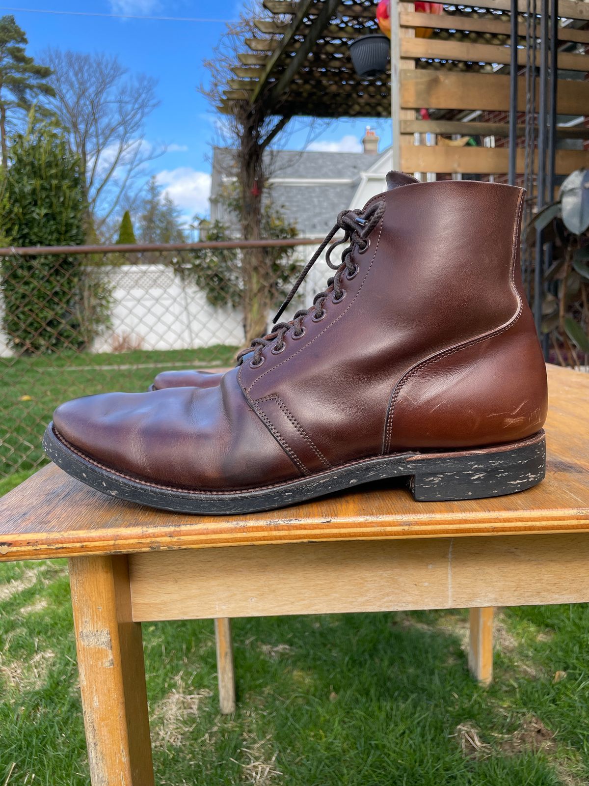 Photo by Daniel.S.Latham on April 5, 2024 of the Viberg x Himel Ammunition Boot in Comipel Brown Horsebutt.