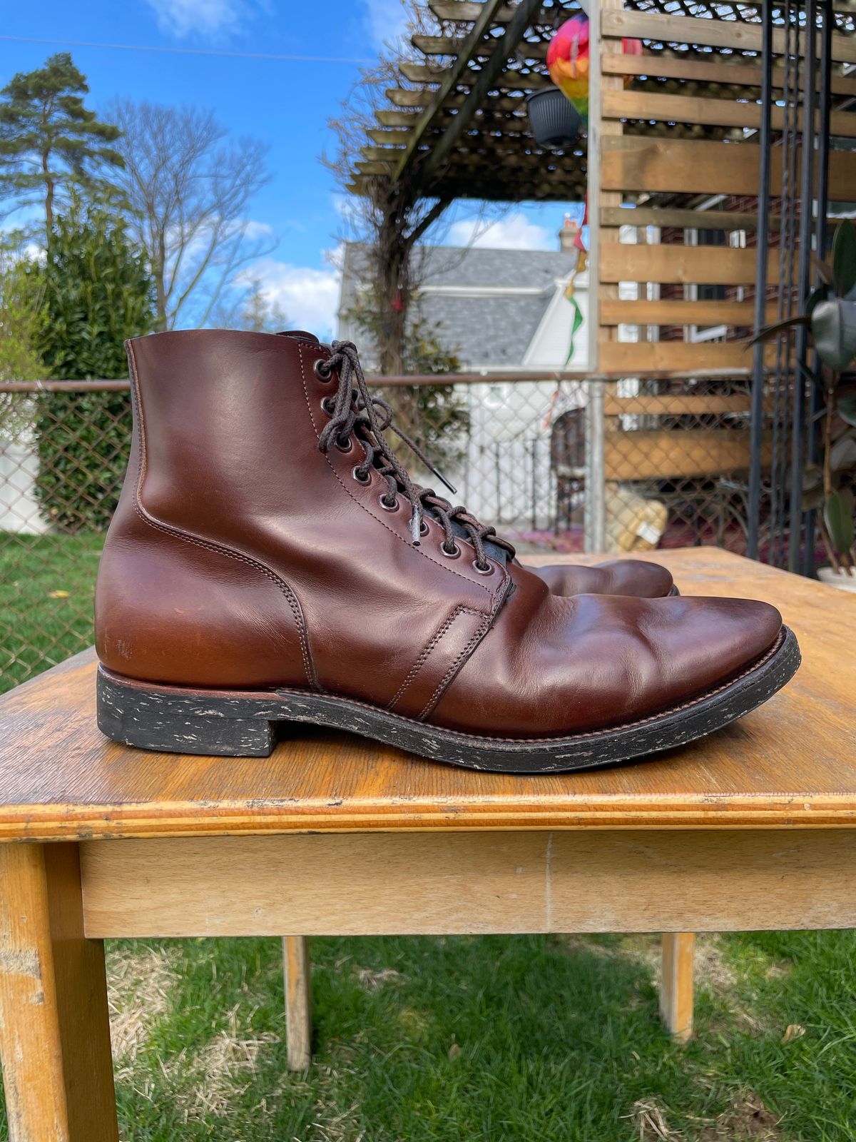 Photo by Daniel.S.Latham on April 5, 2024 of the Viberg x Himel Ammunition Boot in Comipel Brown Horsebutt.