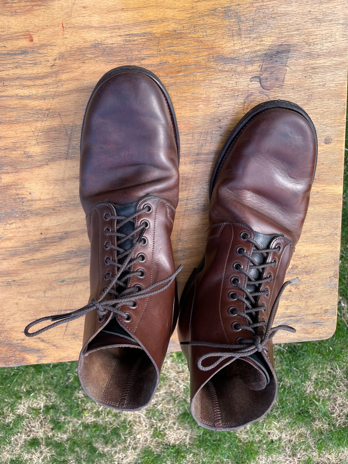 Photo by Daniel.S.Latham on April 5, 2024 of the Viberg x Himel Ammunition Boot in Comipel Brown Horsebutt.