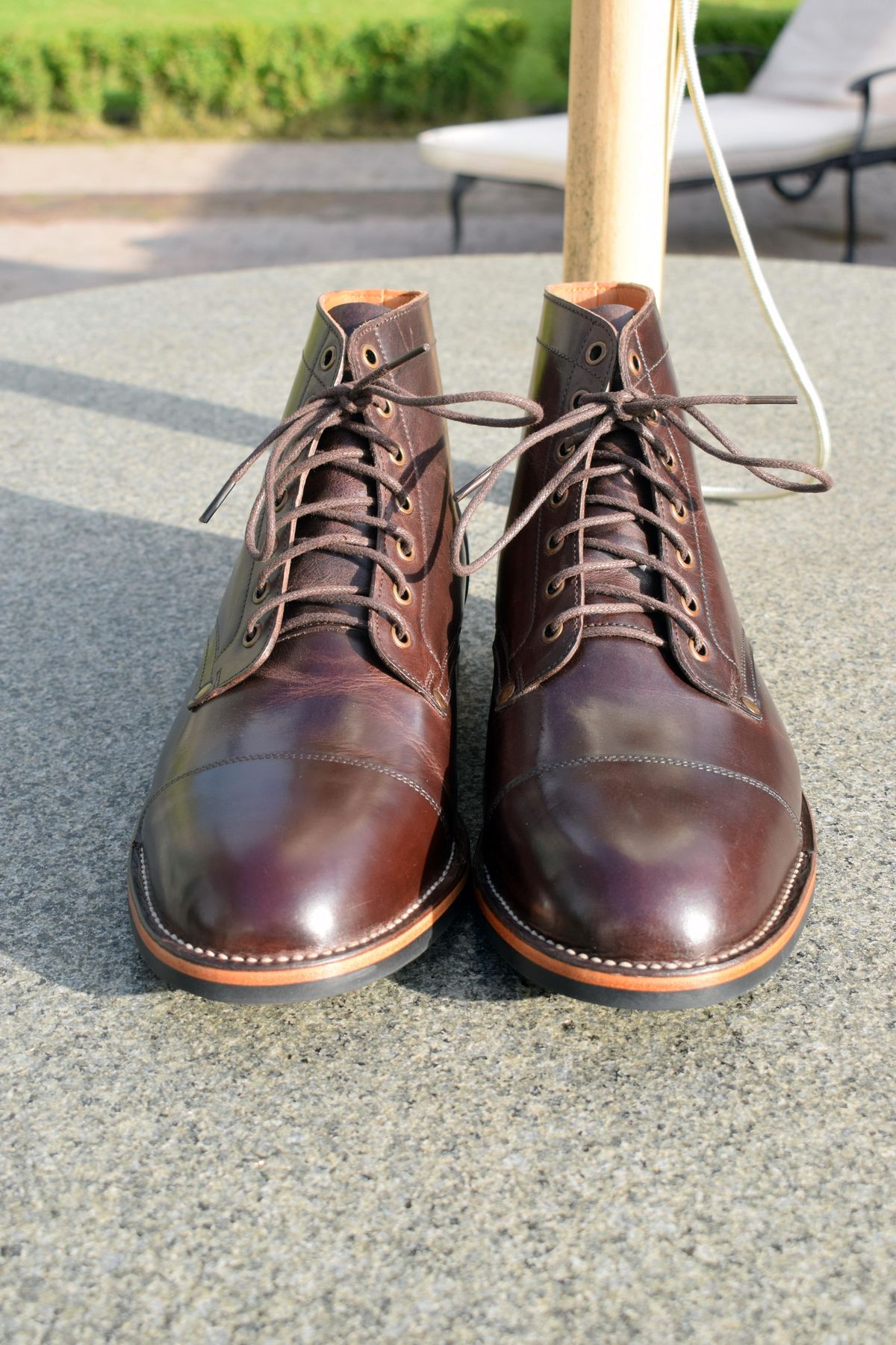 Photo by Clem on October 1, 2023 of the Midas Service Boot in Indonesian Dark Brown Pull Up.