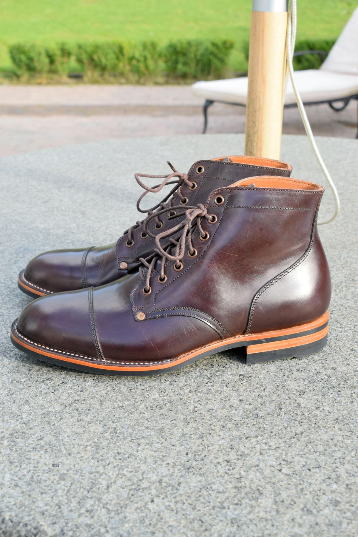 Photo by Clem on October 1, 2023 of the Midas Service Boot in Indonesian Dark Brown Pull Up.