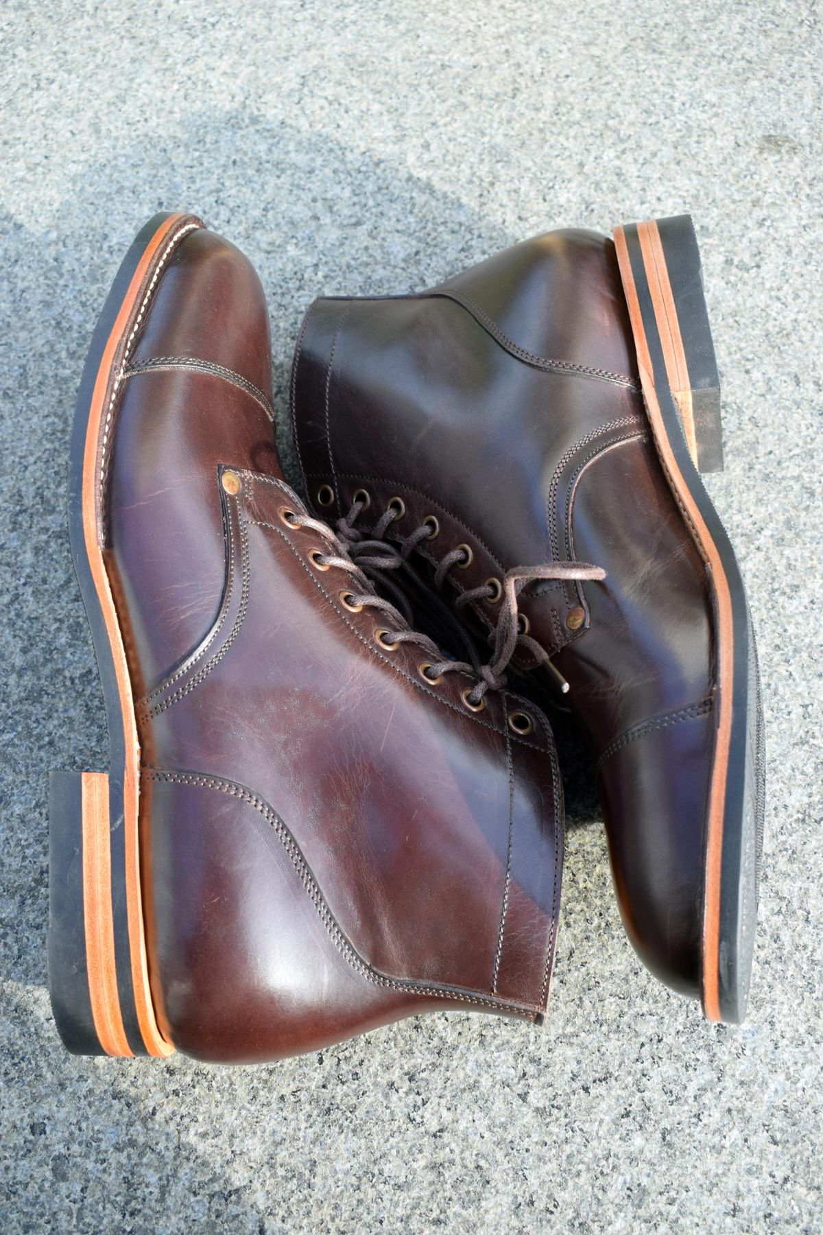 Photo by Clem on October 1, 2023 of the Midas Service Boot in Indonesian Dark Brown Pull Up.