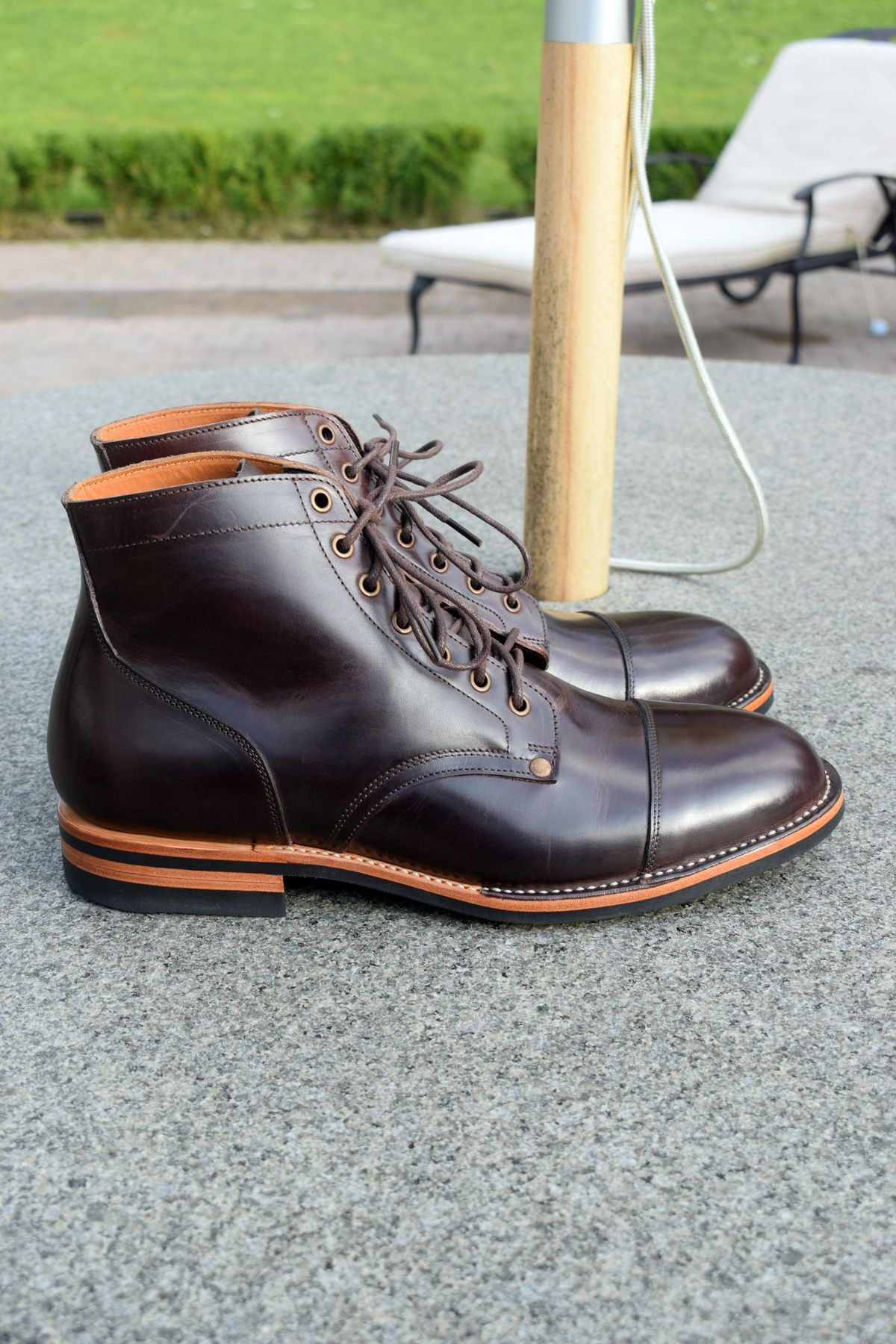 Photo by Clem on October 1, 2023 of the Midas Service Boot in Indonesian Dark Brown Pull Up.