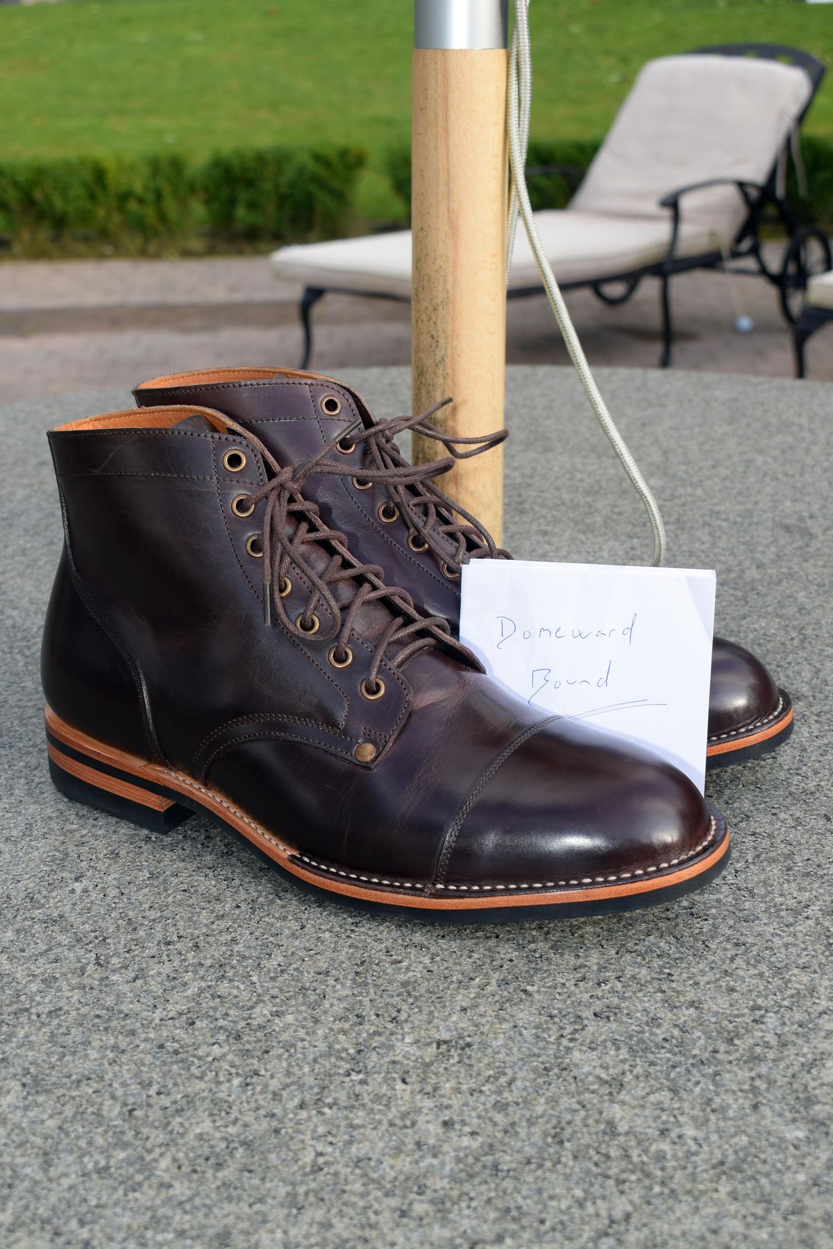 Photo by Clem on October 1, 2023 of the Midas Service Boot in Indonesian Dark Brown Pull Up.