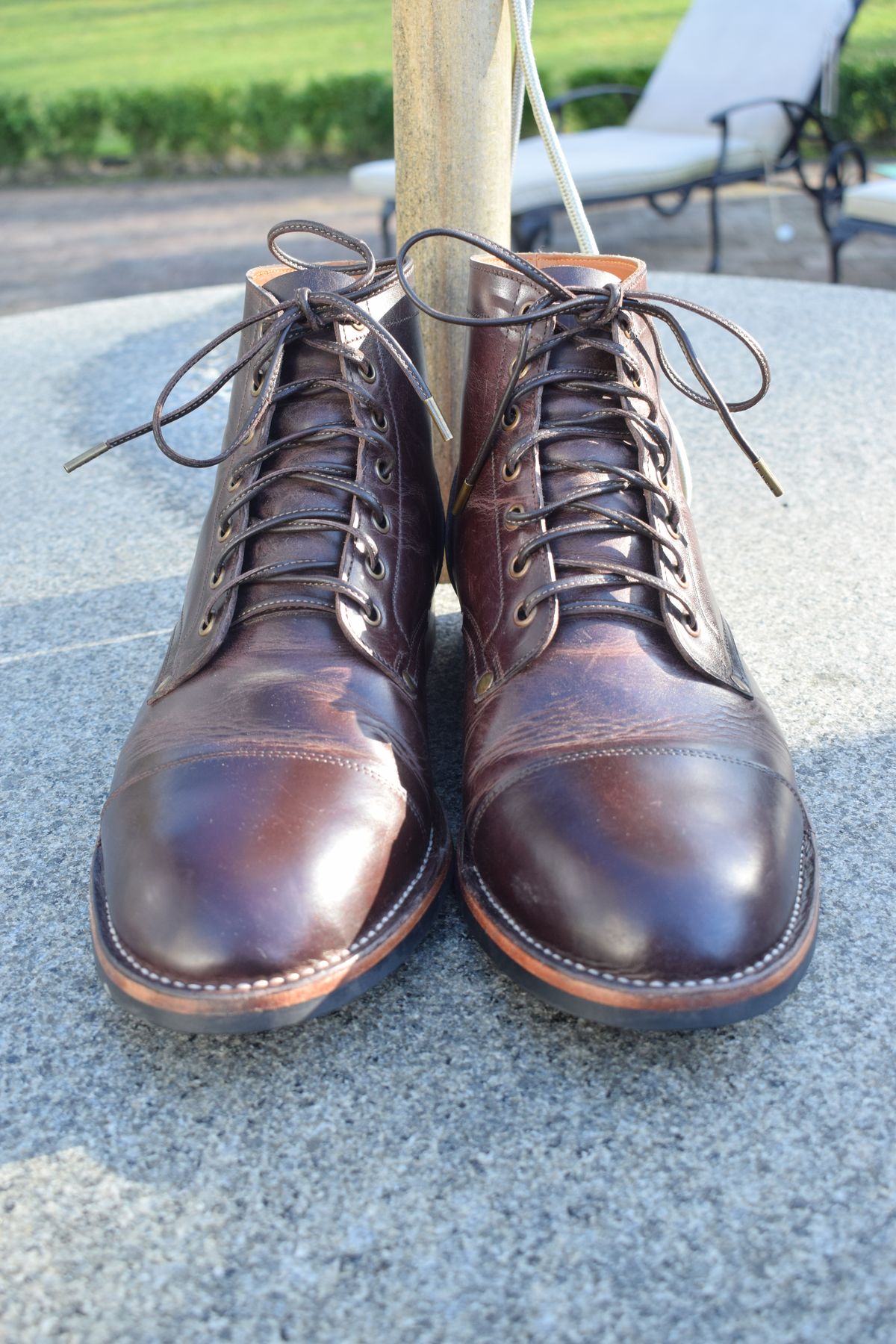 Photo by Clem on November 7, 2023 of the Midas Service Boot in Indonesian Dark Brown Pull Up.