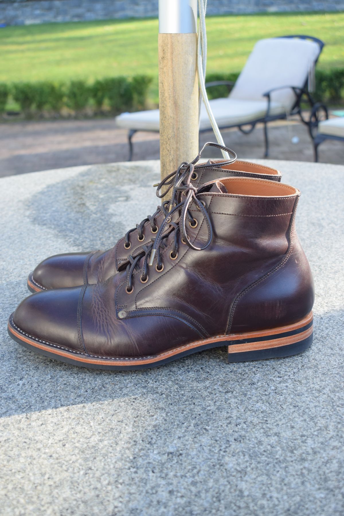 Photo by Clem on November 7, 2023 of the Midas Service Boot in Indonesian Dark Brown Pull Up.