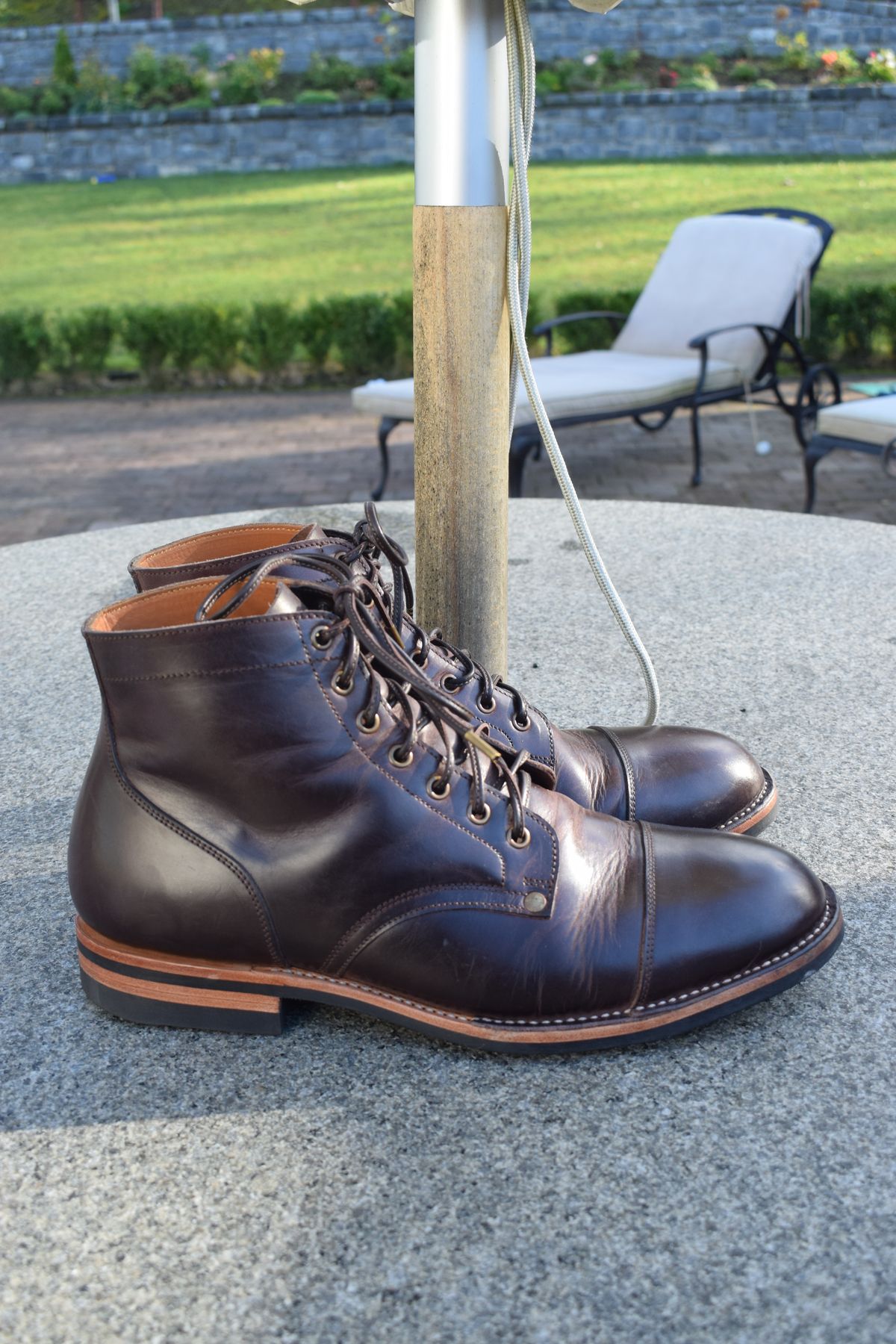 Photo by Clem on November 7, 2023 of the Midas Service Boot in Indonesian Dark Brown Pull Up.