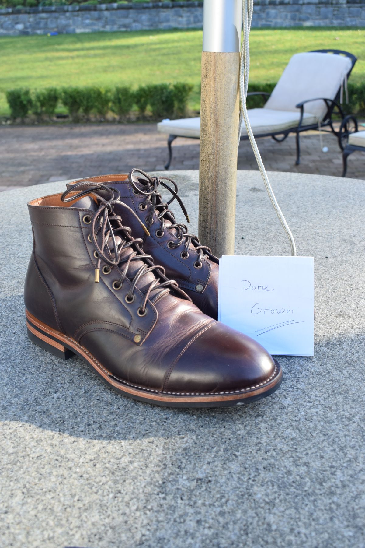Photo by Clem on November 7, 2023 of the Midas Service Boot in Indonesian Dark Brown Pull Up.