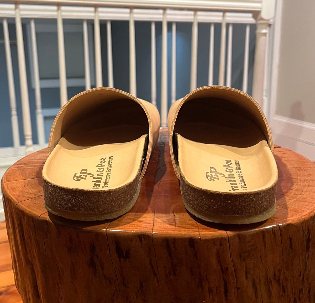 Photo by clarkbars on October 2, 2024 of the Padmore & Barnes Slides in Unknown Natural Veg Tan.