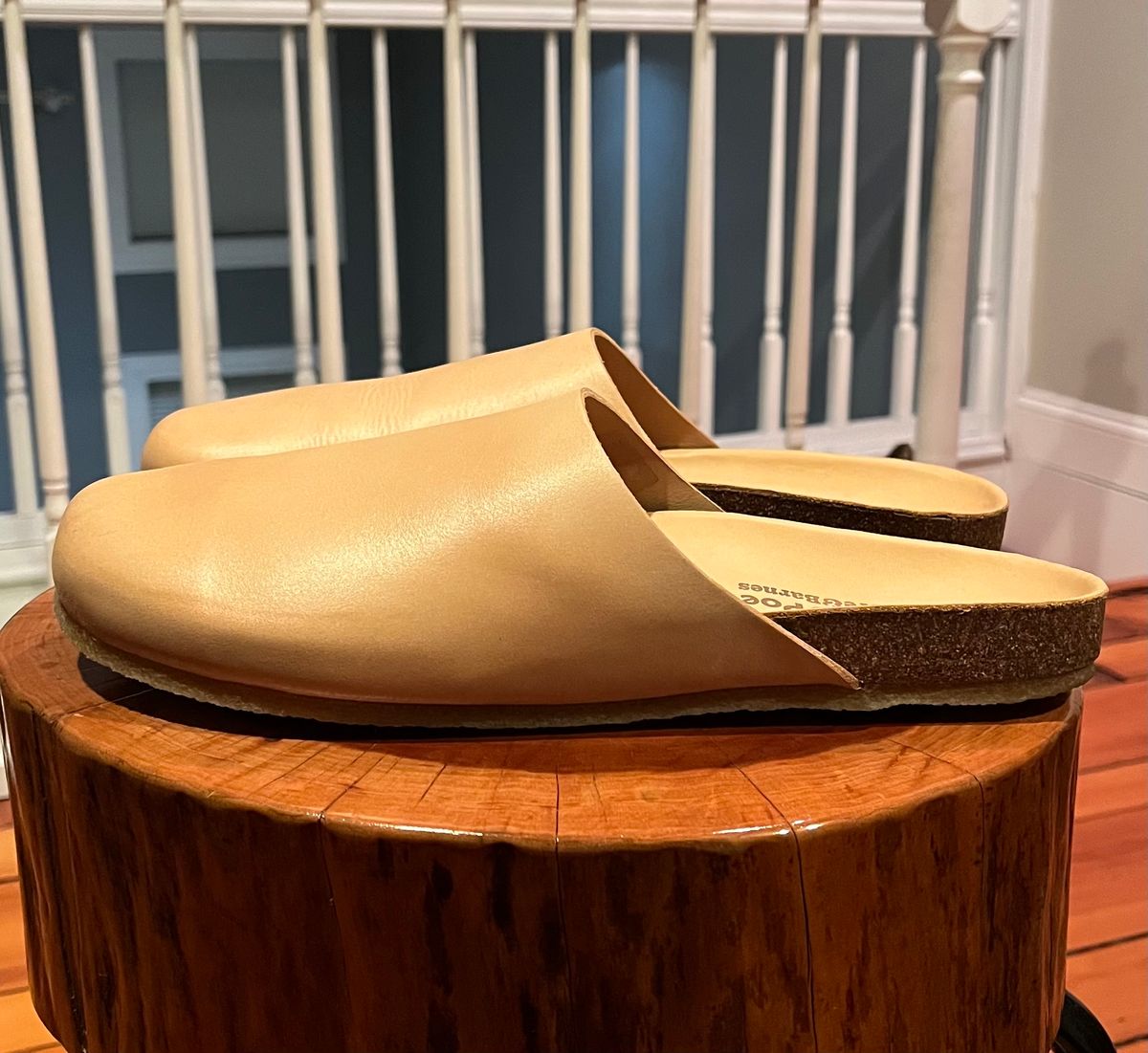 Photo by clarkbars on October 2, 2024 of the Padmore & Barnes Slides in Unknown Natural Veg Tan.