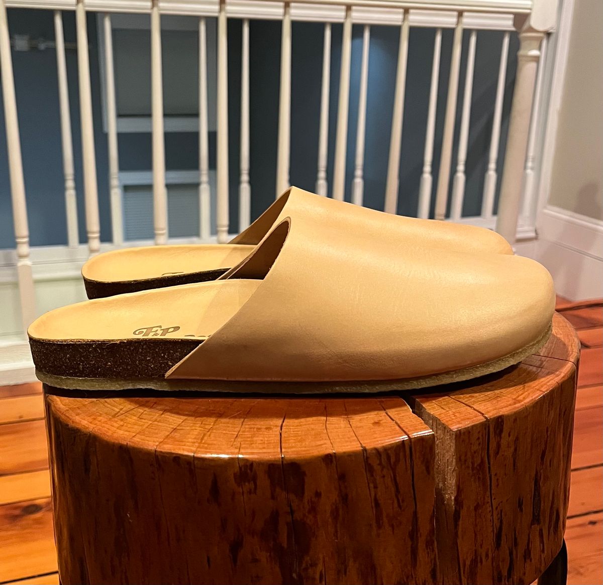 Photo by clarkbars on October 2, 2024 of the Padmore & Barnes Slides in Unknown Natural Veg Tan.