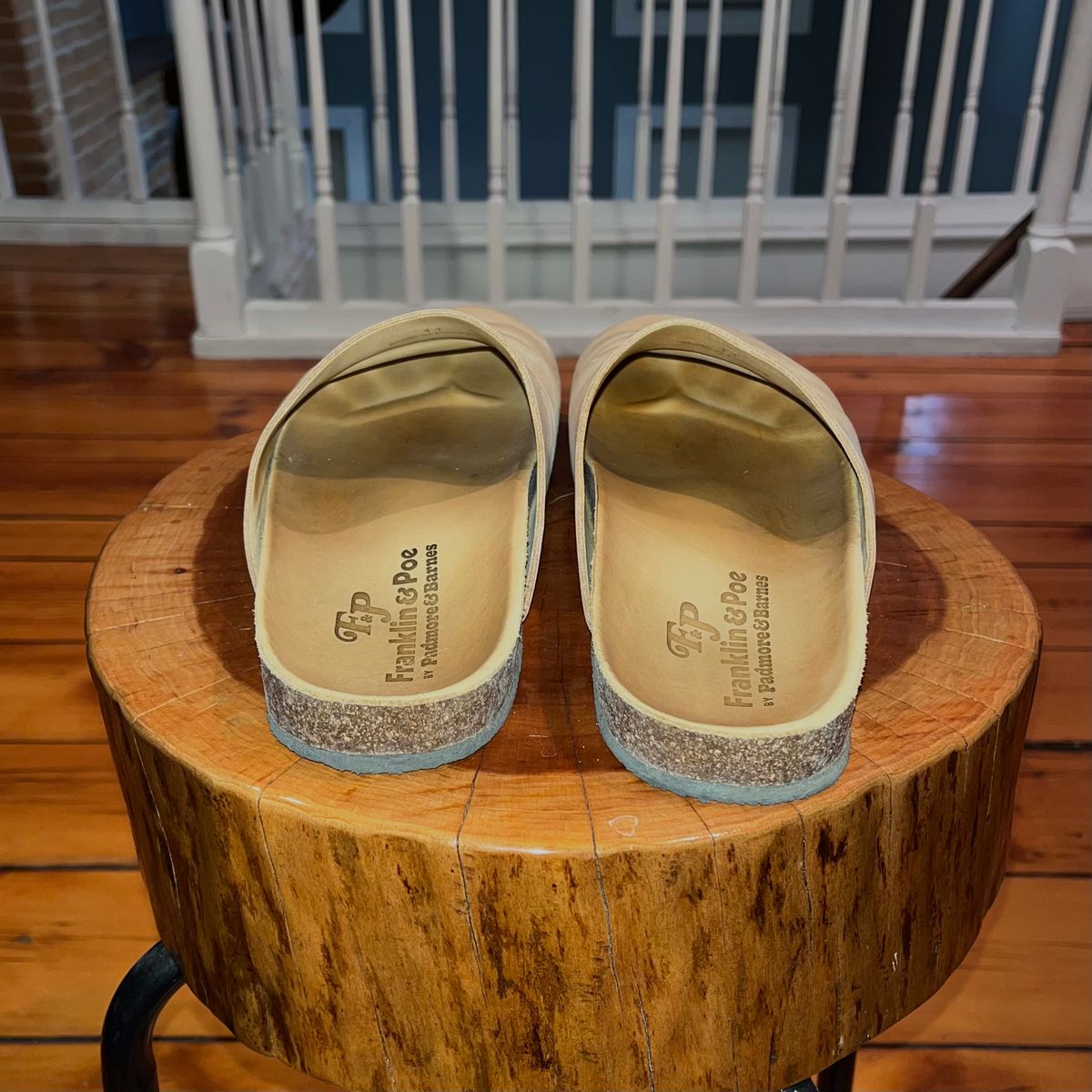 Photo by clarkbars on November 5, 2024 of the Padmore & Barnes Slides in Unknown Natural Veg Tan.