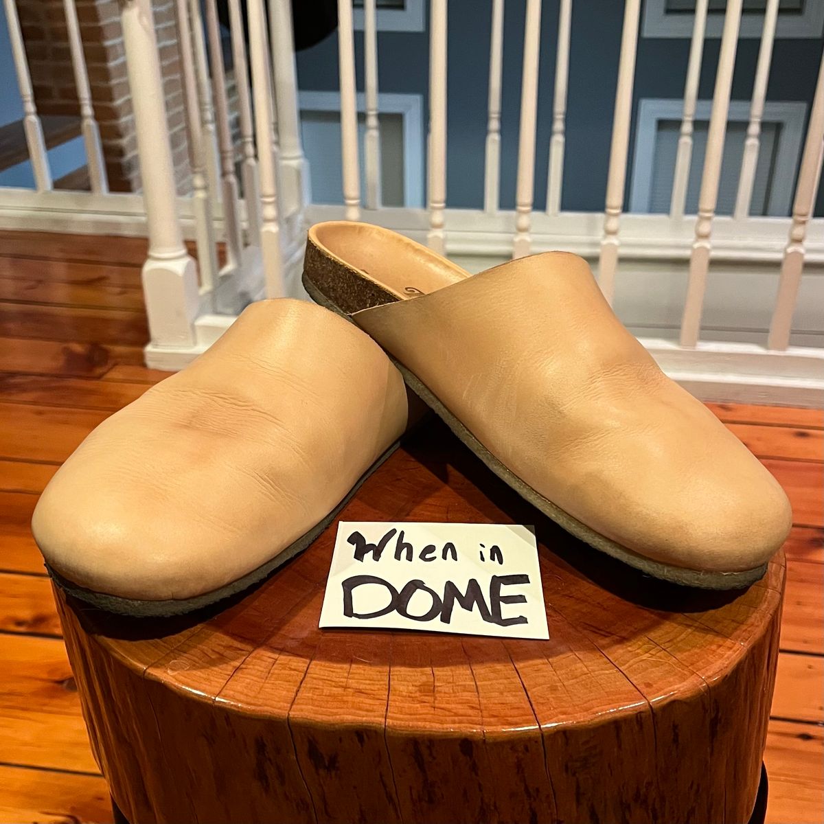 Photo by clarkbars on November 5, 2024 of the Padmore & Barnes Slides in Unknown Natural Veg Tan.