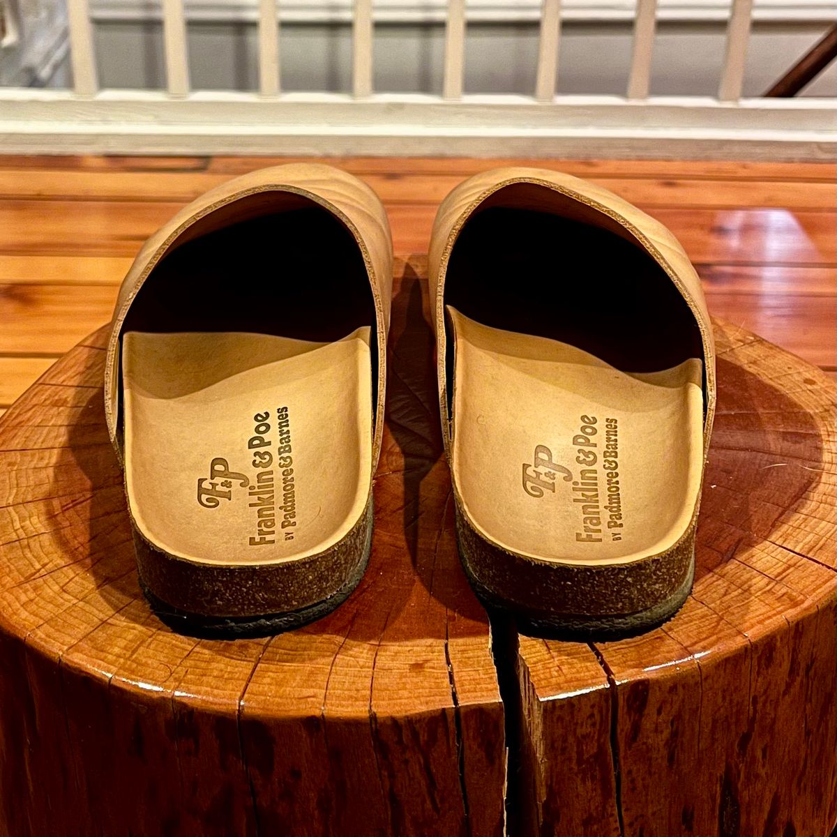 Photo by clarkbars on December 6, 2024 of the Padmore & Barnes Slides in Unknown Natural Veg Tan.