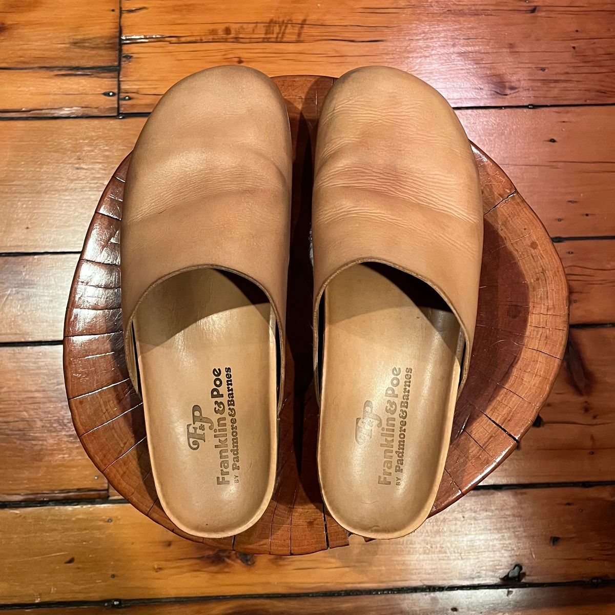 Photo by clarkbars on December 6, 2024 of the Padmore & Barnes Slides in Unknown Natural Veg Tan.