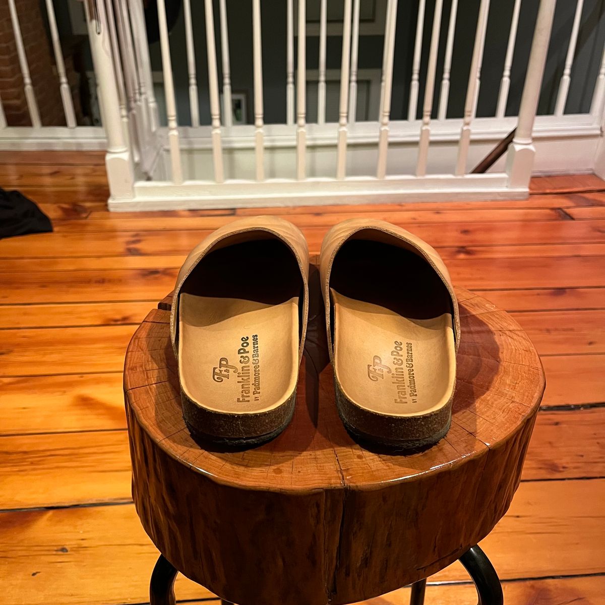 Photo by clarkbars on January 5, 2025 of the Padmore & Barnes Slides in Unknown Natural Veg Tan.