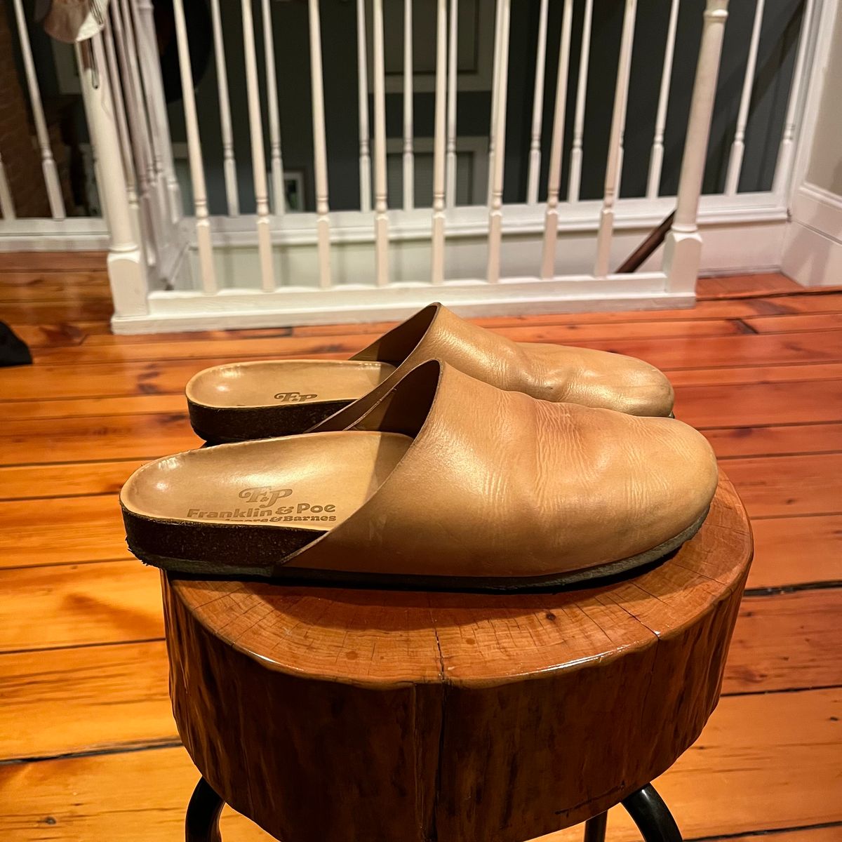 Photo by clarkbars on January 5, 2025 of the Padmore & Barnes Slides in Unknown Natural Veg Tan.