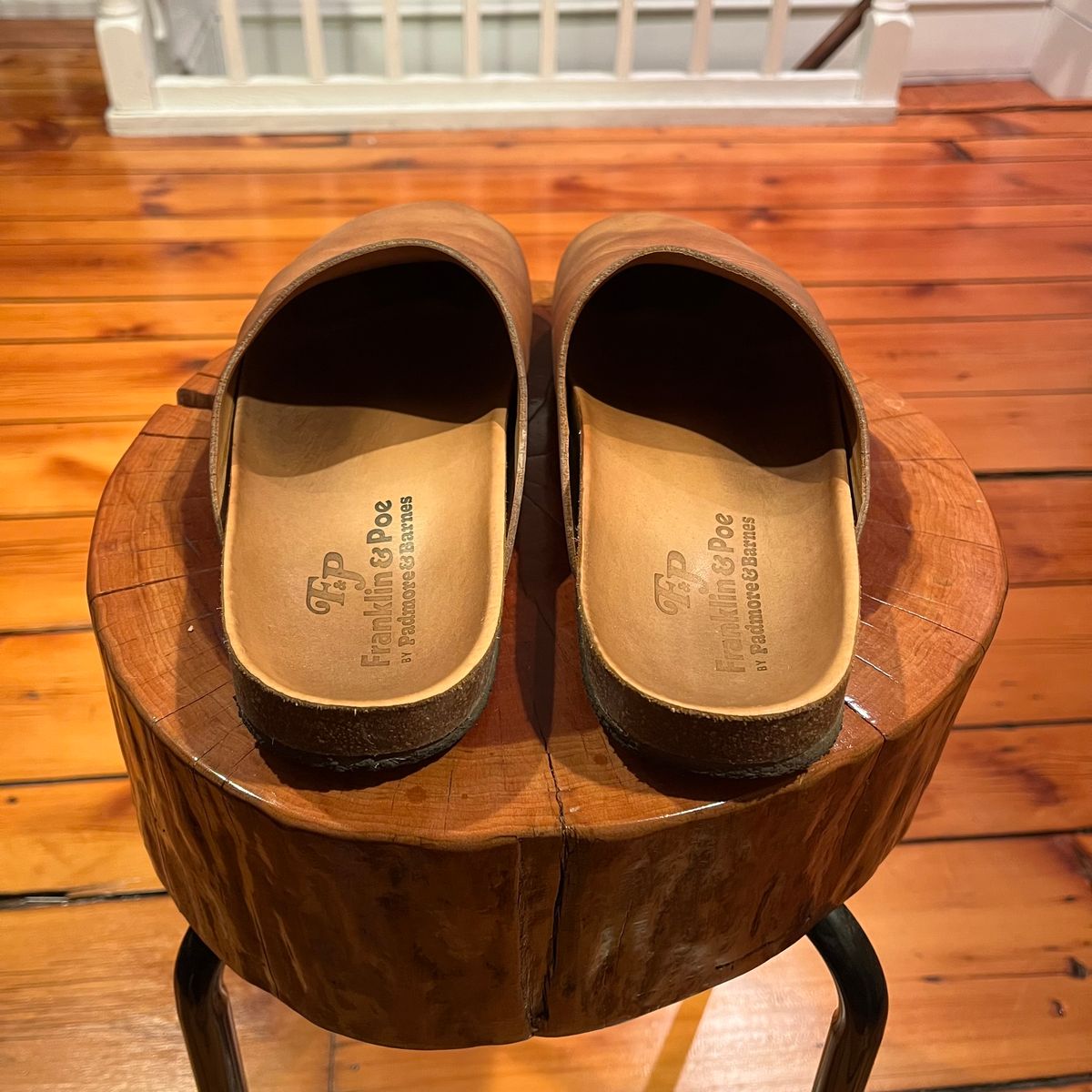 Photo by clarkbars on March 5, 2025 of the Padmore & Barnes Slides in Unknown Natural Veg Tan.
