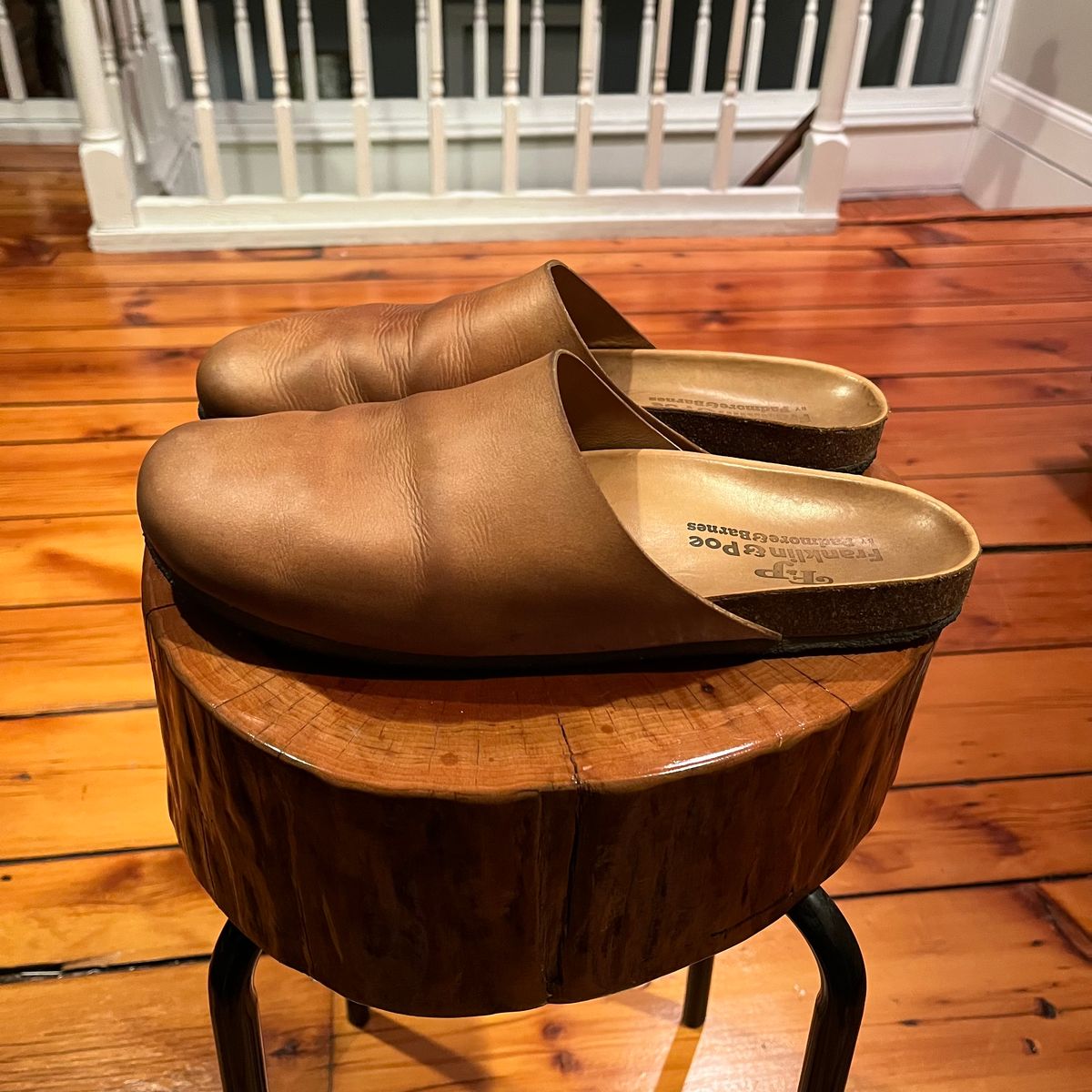 Photo by clarkbars on March 5, 2025 of the Padmore & Barnes Slides in Unknown Natural Veg Tan.