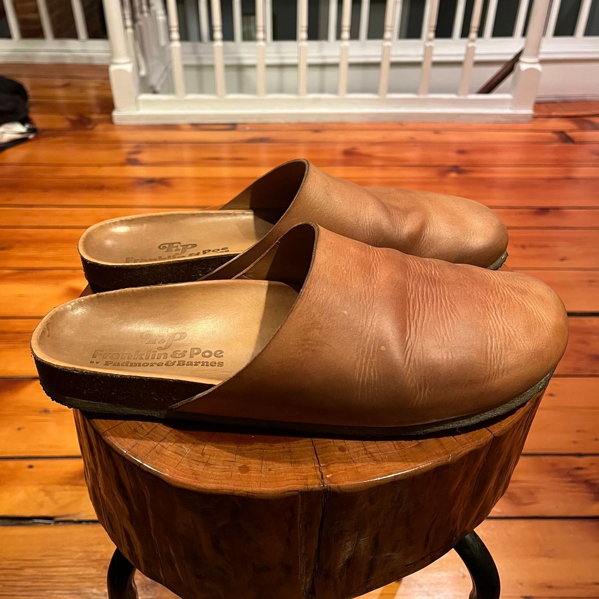 Photo by clarkbars on March 5, 2025 of the Padmore & Barnes Slides in Unknown Natural Veg Tan.