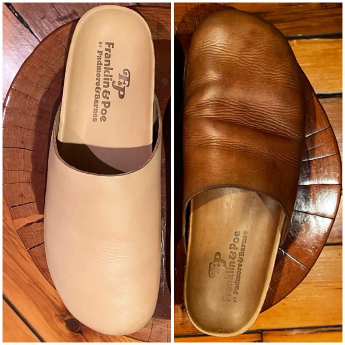 Photo by clarkbars on April 4, 2025 of the Padmore & Barnes Slides in Unknown Natural Veg Tan.