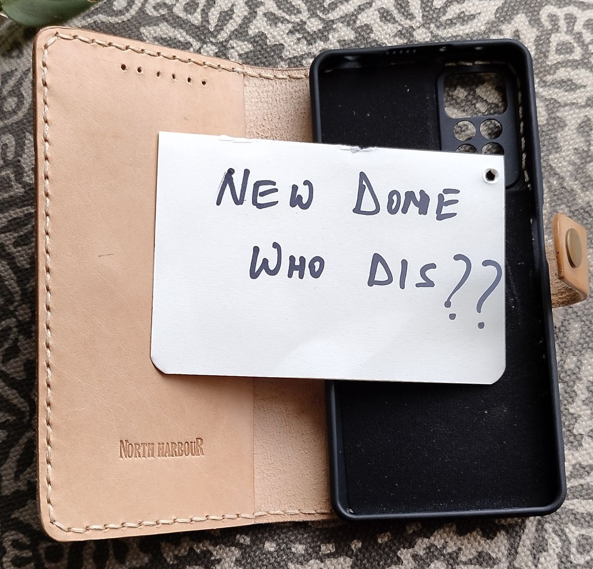 Photo by altobuff on October 2, 2025 of the North Harbour Redmi Note Phone Case With Flip Cover in Unknown Natural Veg Tan.