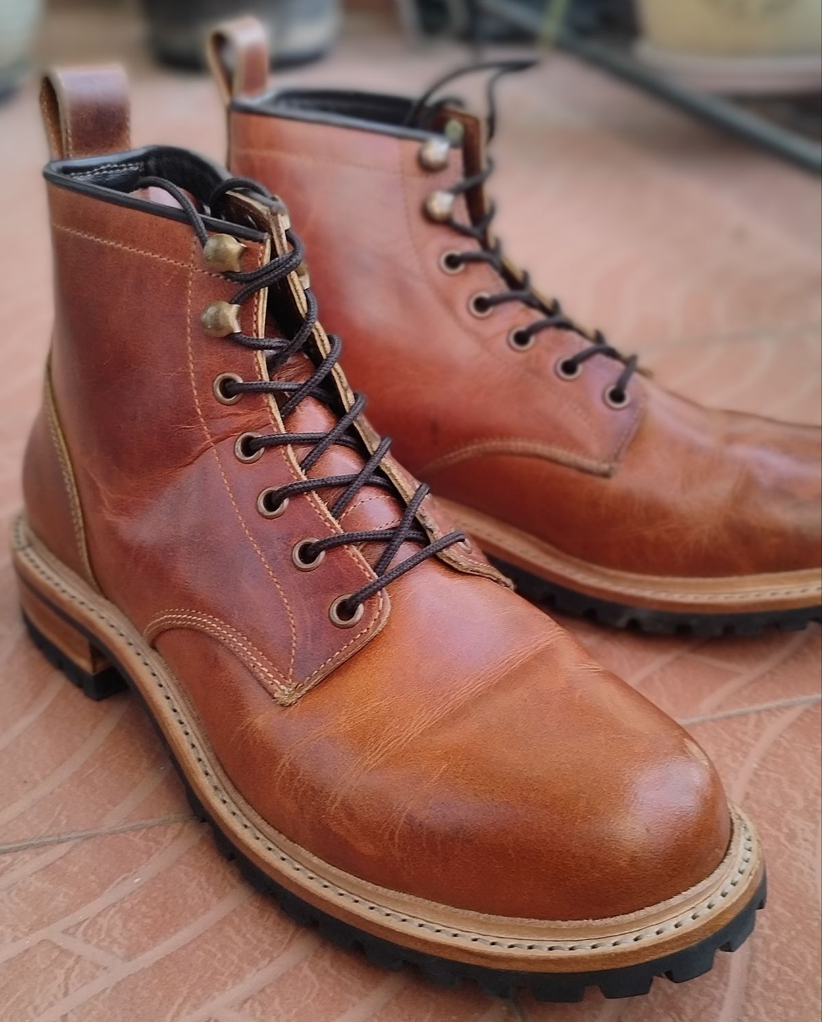 Photo by altobuff on November 4, 2025 of the Craft & Glory Task Boots in British Tan Full Grain Buffalo Leather.