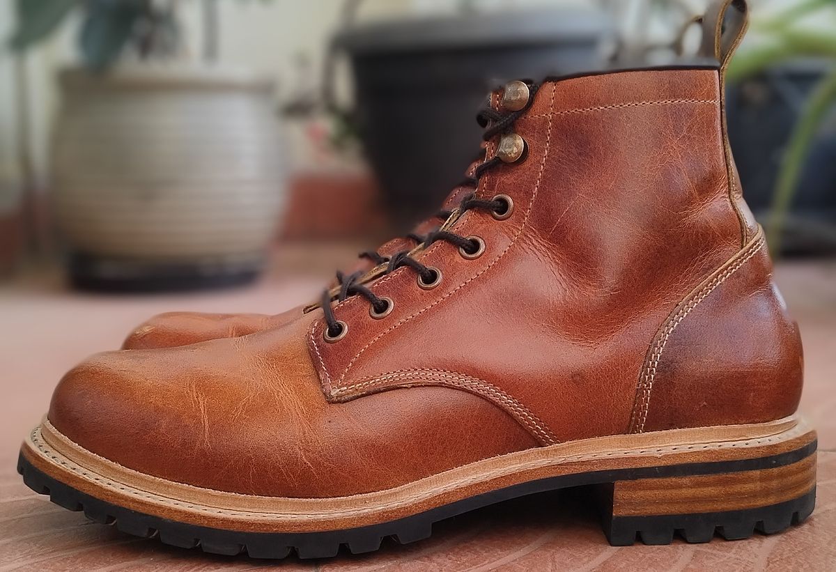 Photo by altobuff on November 4, 2025 of the Craft & Glory Task Boots in British Tan Full Grain Buffalo Leather.