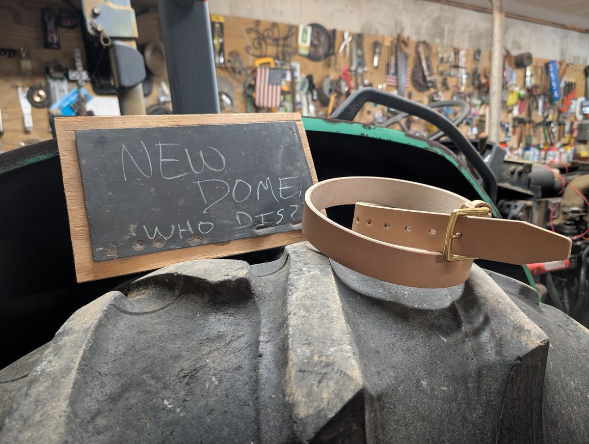 Photo by Lazy_Spread on October 1, 2025 of the Carmine Jack Leather 2025 Thunderdome Natural Shipyard Belt in J&FJ Baker Natural Oak Bark Bridle.