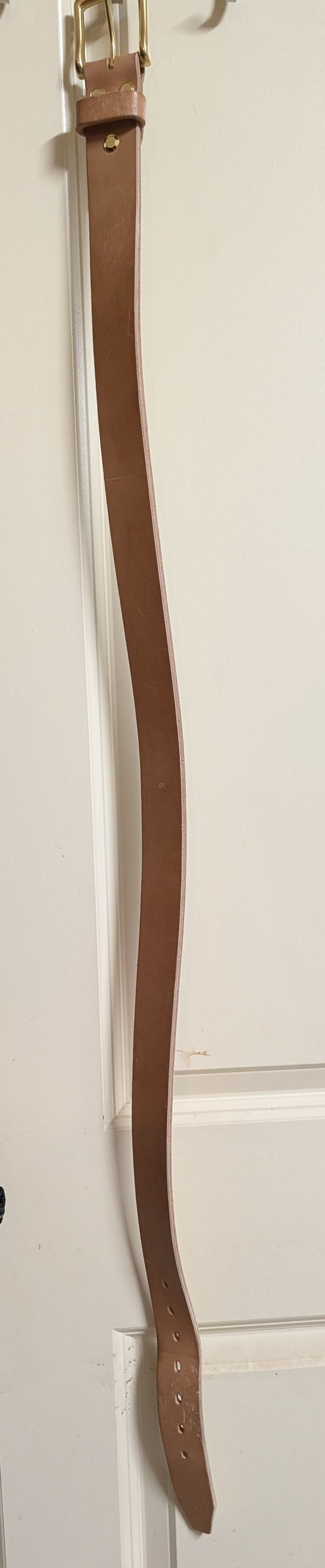 Photo by Lazy_Spread on November 1, 2025 of the Carmine Jack Leather 2025 Thunderdome Natural Shipyard Belt in J&FJ Baker Natural Oak Bark Bridle.