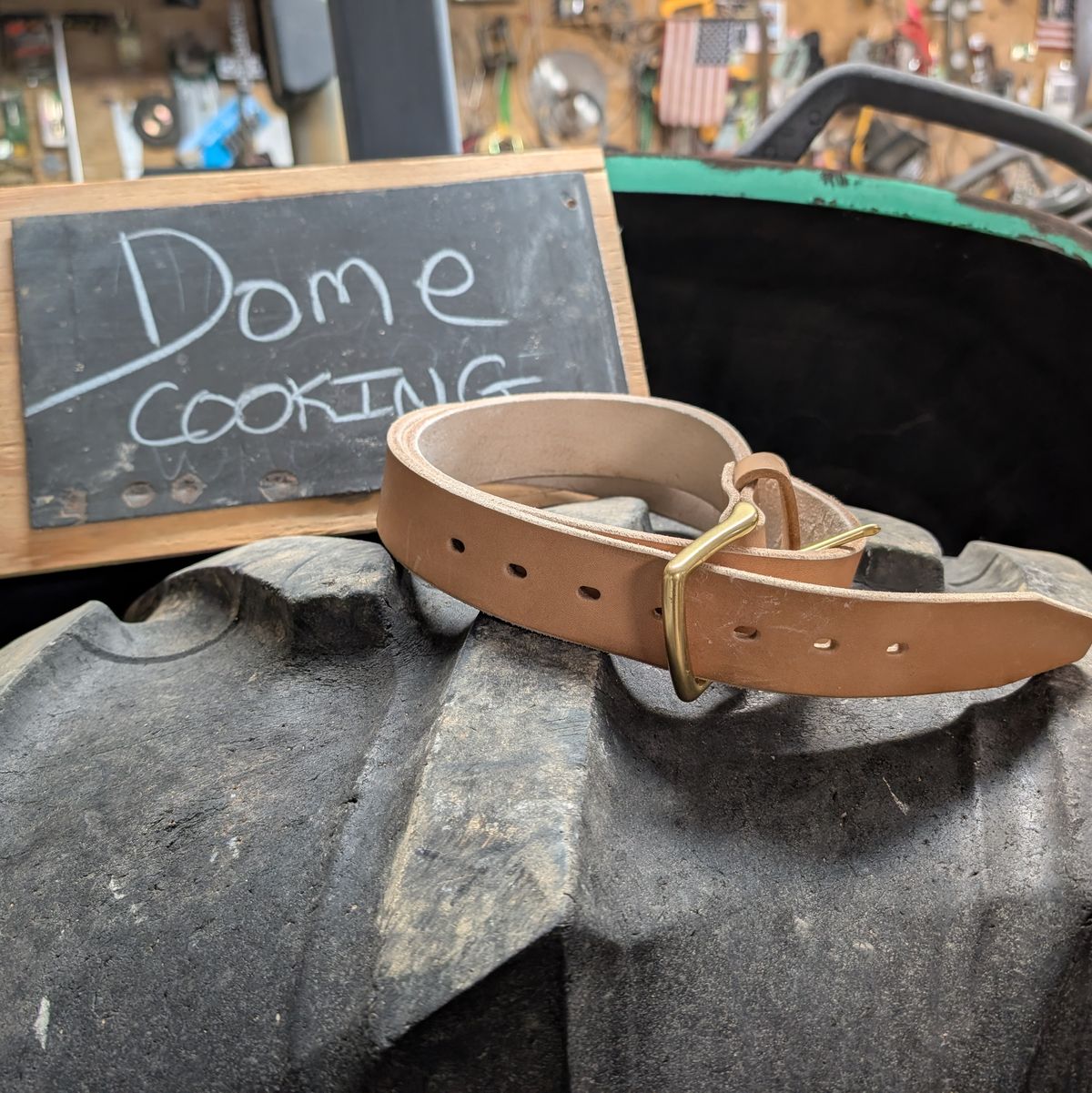 Photo by Lazy_Spread on November 1, 2025 of the Carmine Jack Leather 2025 Thunderdome Natural Shipyard Belt in J&FJ Baker Natural Oak Bark Bridle.
