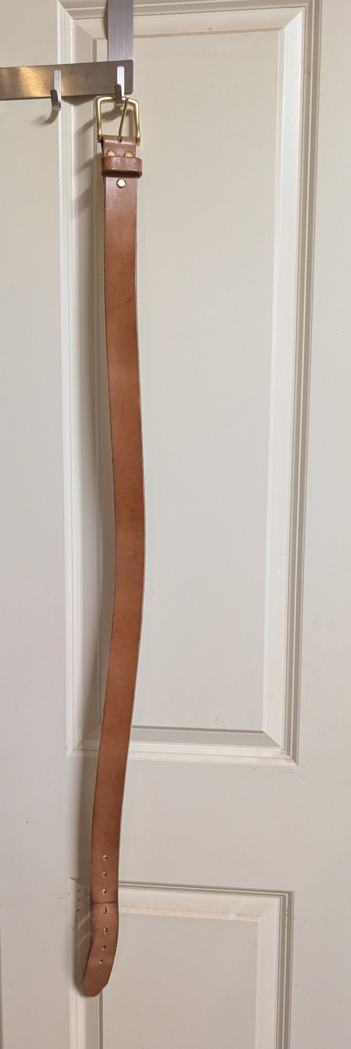 Photo by Lazy_Spread on January 4, 2026 of the Carmine Jack Leather 2025 Thunderdome Natural Shipyard Belt in J&FJ Baker Natural Oak Bark Bridle.