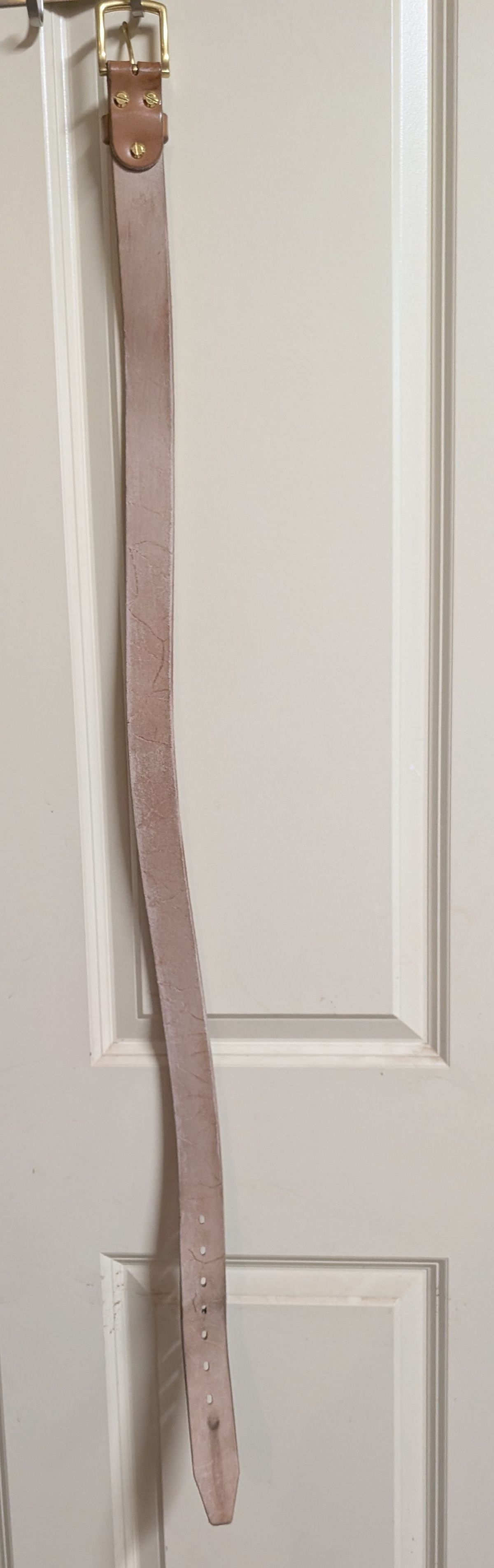 Photo by Lazy_Spread on January 4, 2026 of the Carmine Jack Leather 2025 Thunderdome Natural Shipyard Belt in J&FJ Baker Natural Oak Bark Bridle.