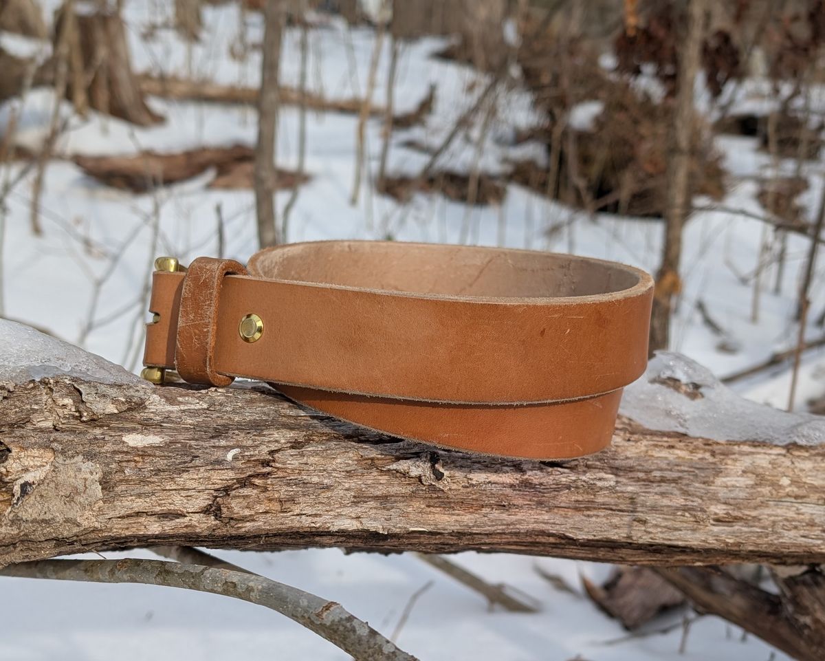 Photo by Lazy_Spread on February 1, 2026 of the Carmine Jack Leather 2025 Thunderdome Natural Shipyard Belt in J&FJ Baker Natural Oak Bark Bridle.