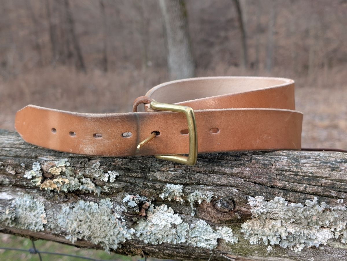 Photo by Lazy_Spread on March 5, 2026 of the Carmine Jack Leather 2025 Thunderdome Natural Shipyard Belt in J&FJ Baker Natural Oak Bark Bridle.