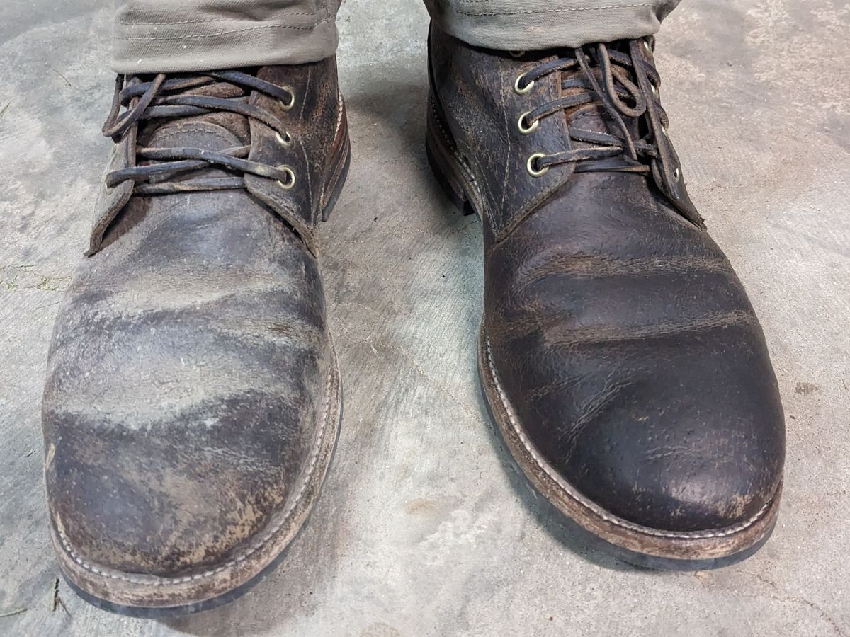 Photo by Lazy_Spread on January 10, 2023 of the Oak Street Bootmakers Trench Boot in Dark Waxy Wild Boar.