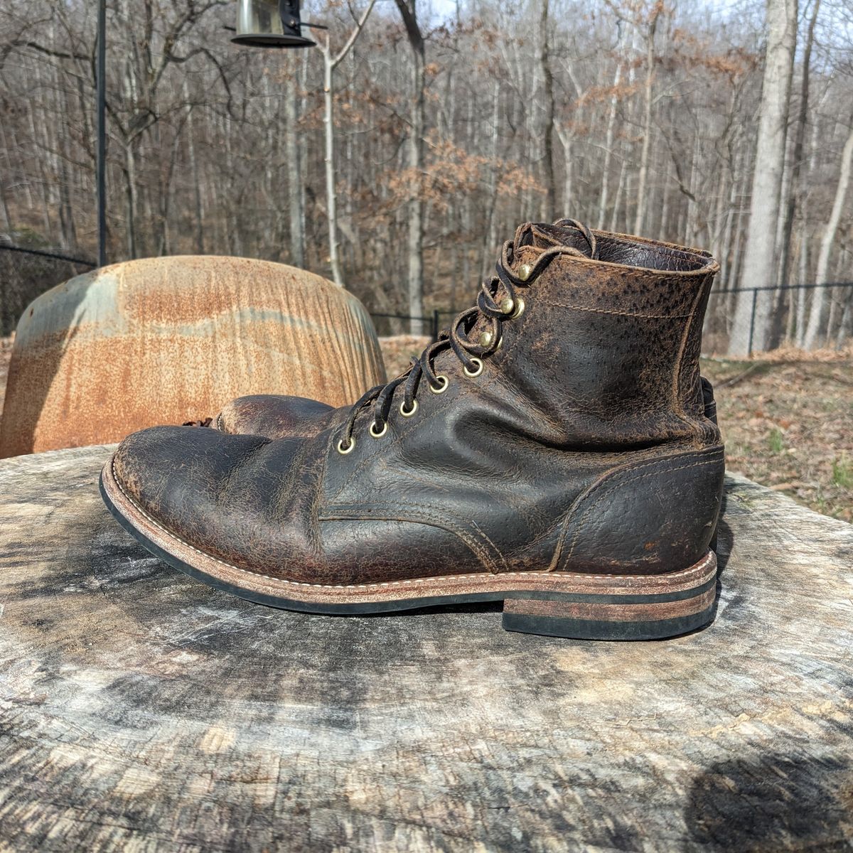 Photo by Lazy_Spread on February 5, 2023 of the Oak Street Bootmakers Trench Boot in Dark Waxy Wild Boar.