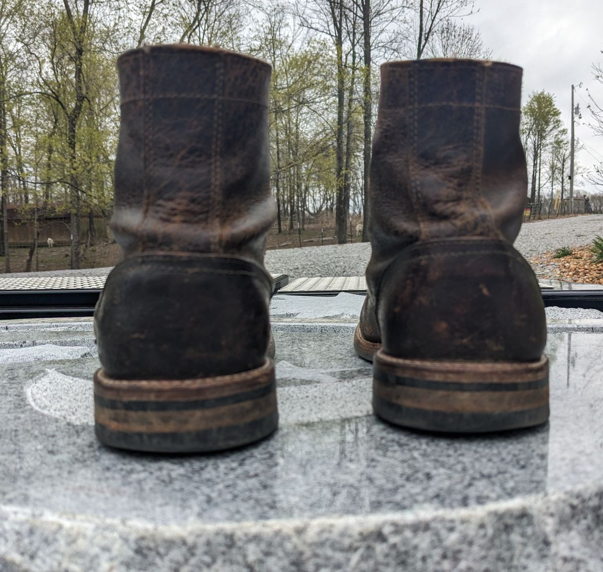 Photo by Lazy_Spread on April 4, 2023 of the Oak Street Bootmakers Trench Boot in Dark Waxy Wild Boar.