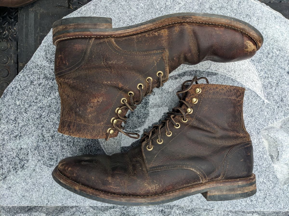 Photo by Lazy_Spread on April 4, 2023 of the Oak Street Bootmakers Trench Boot in Dark Waxy Wild Boar.