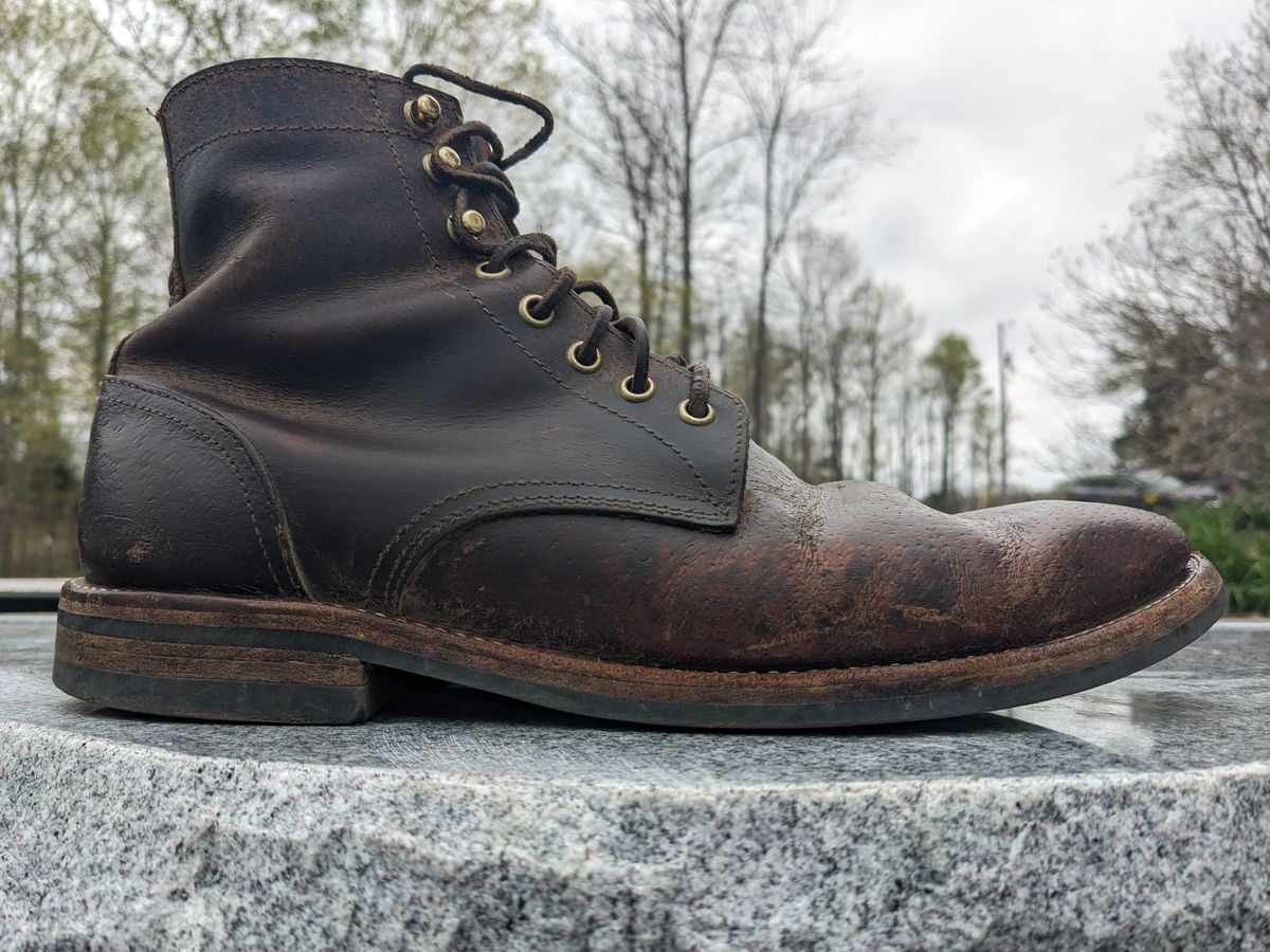 Photo by Lazy_Spread on April 4, 2023 of the Oak Street Bootmakers Trench Boot in Dark Waxy Wild Boar.