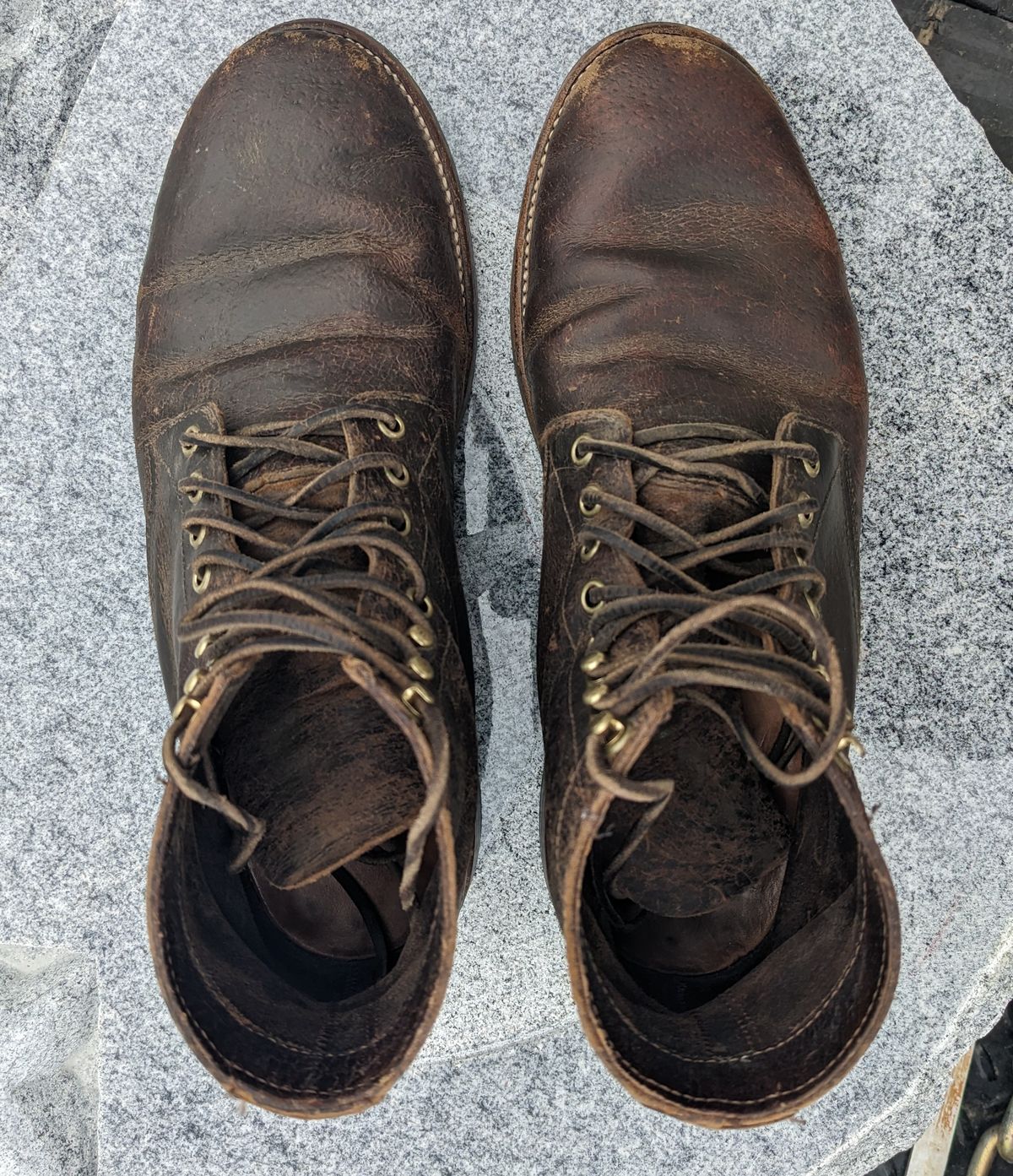 Photo by Lazy_Spread on April 4, 2023 of the Oak Street Bootmakers Trench Boot in Dark Waxy Wild Boar.