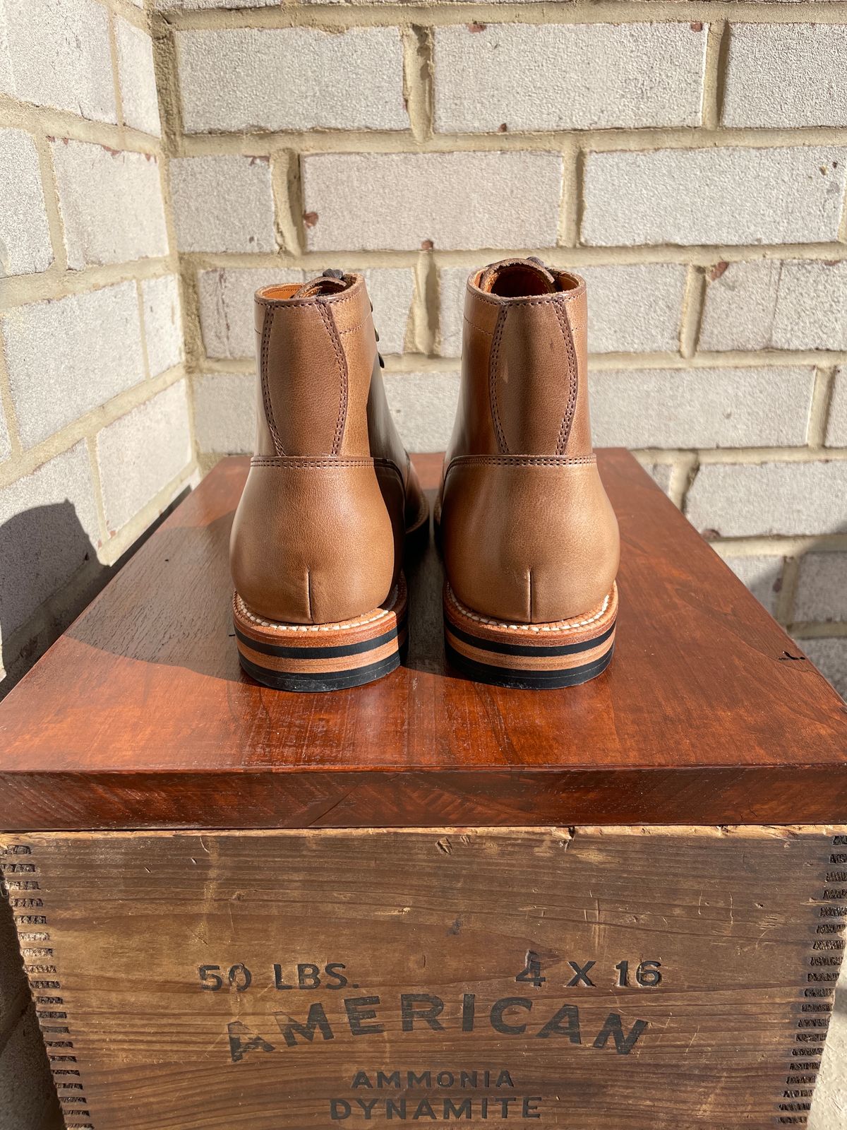 Photo by babblingboots on October 4, 2023 of the Grant Stone Nora Boot in Horween Dune Chromexcel.