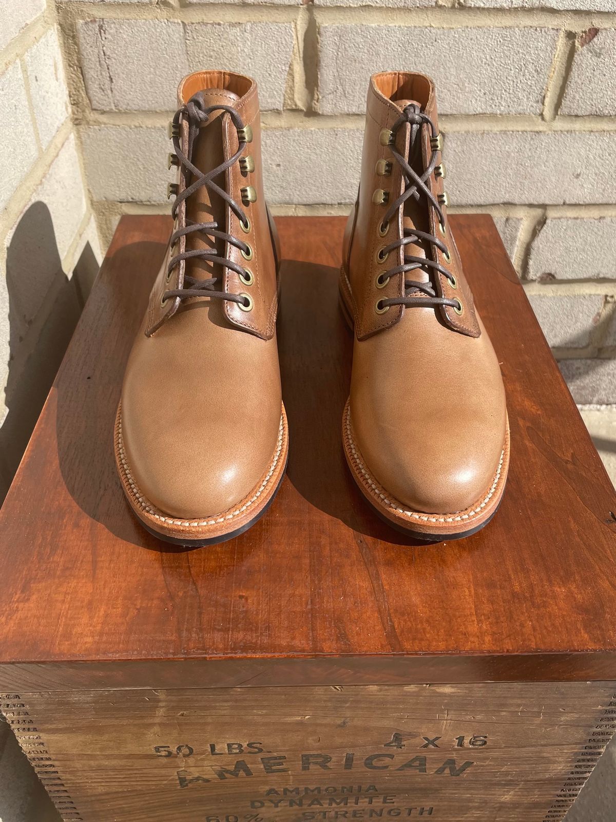 Photo by babblingboots on October 4, 2023 of the Grant Stone Nora Boot in Horween Dune Chromexcel.