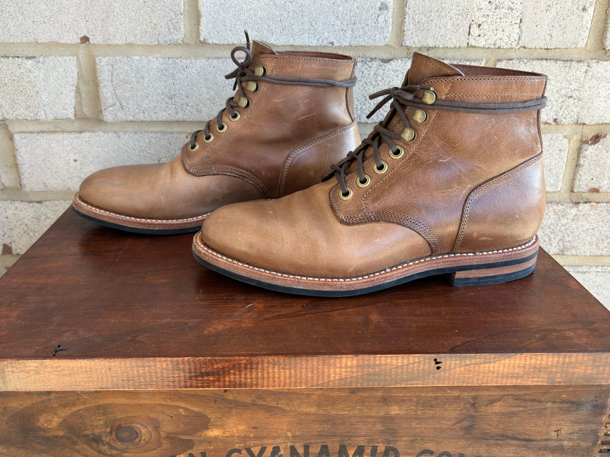 Photo by babblingboots on November 5, 2023 of the Grant Stone Nora Boot in Horween Dune Chromexcel.